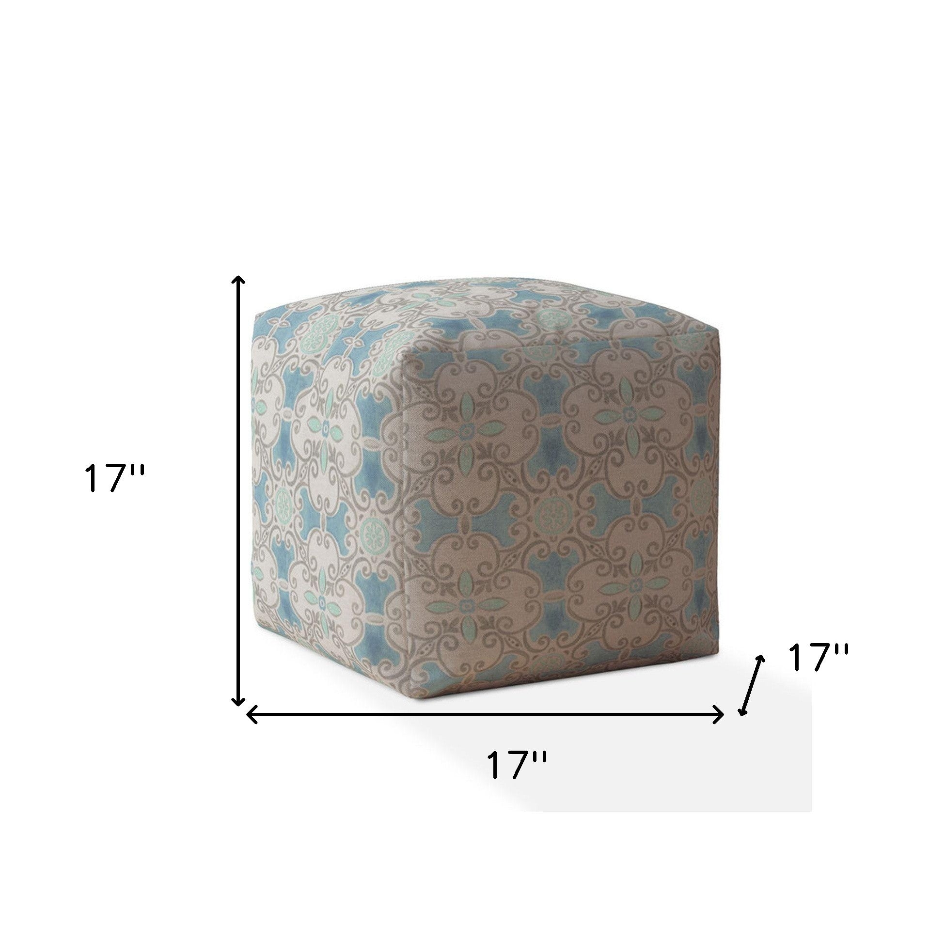 17" Blue Cotton Ikat Pouf Ottoman