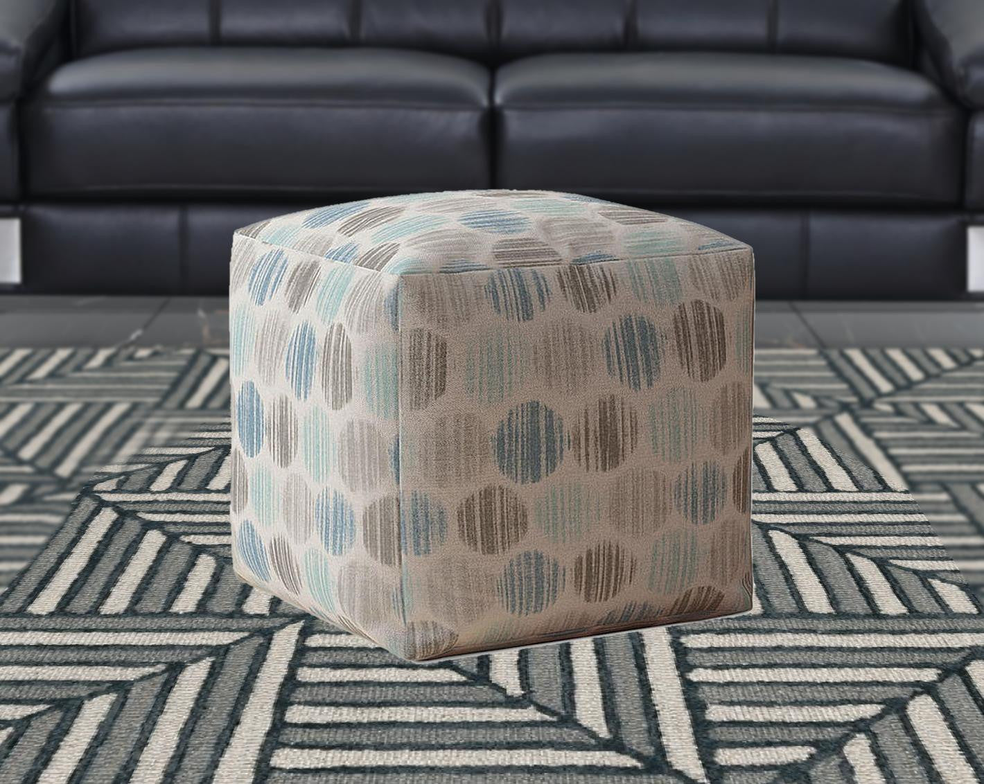 17" Blue Cotton Polka Dots Pouf Ottoman