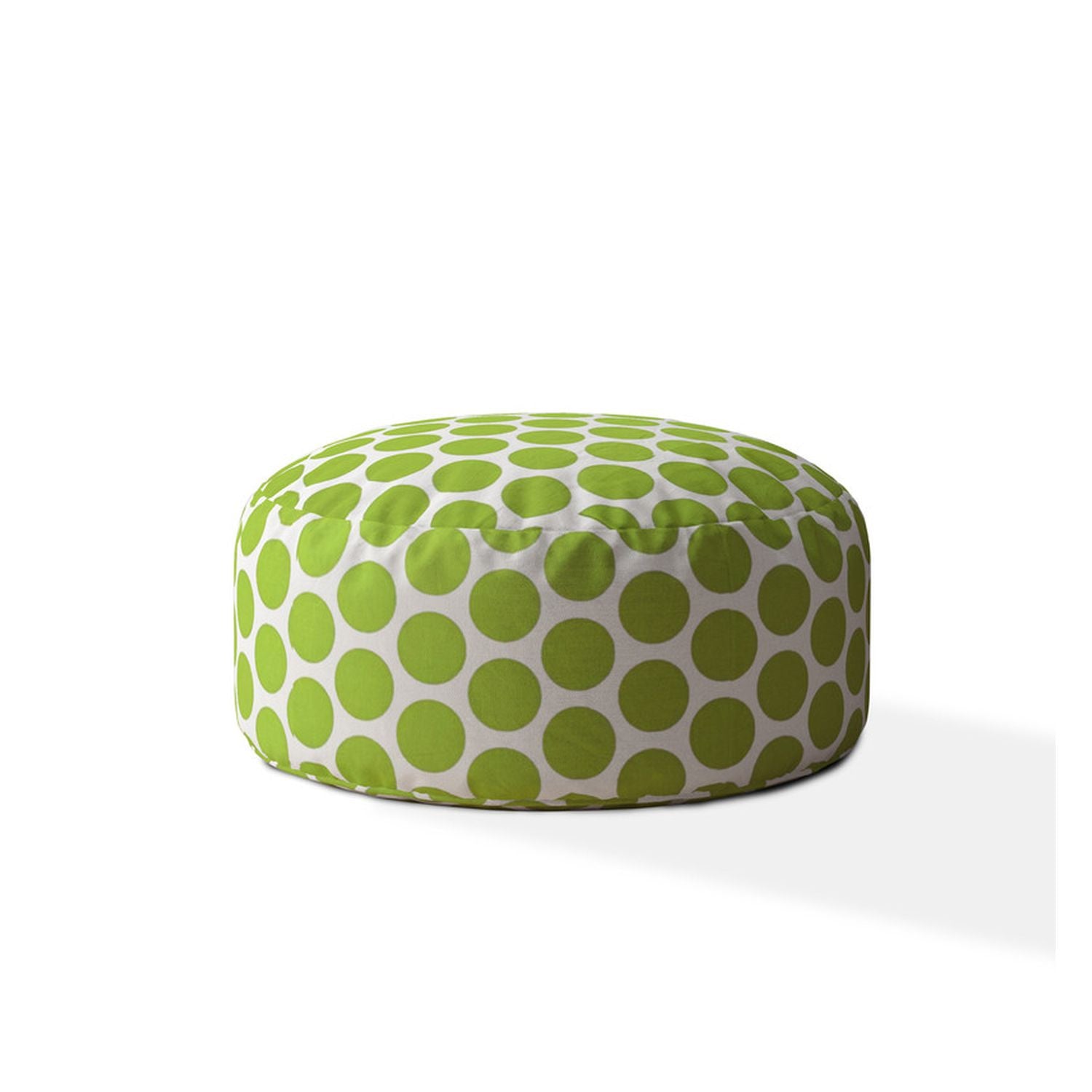 24" Green and White Cotton Round Polka Dots Pouf Ottoman