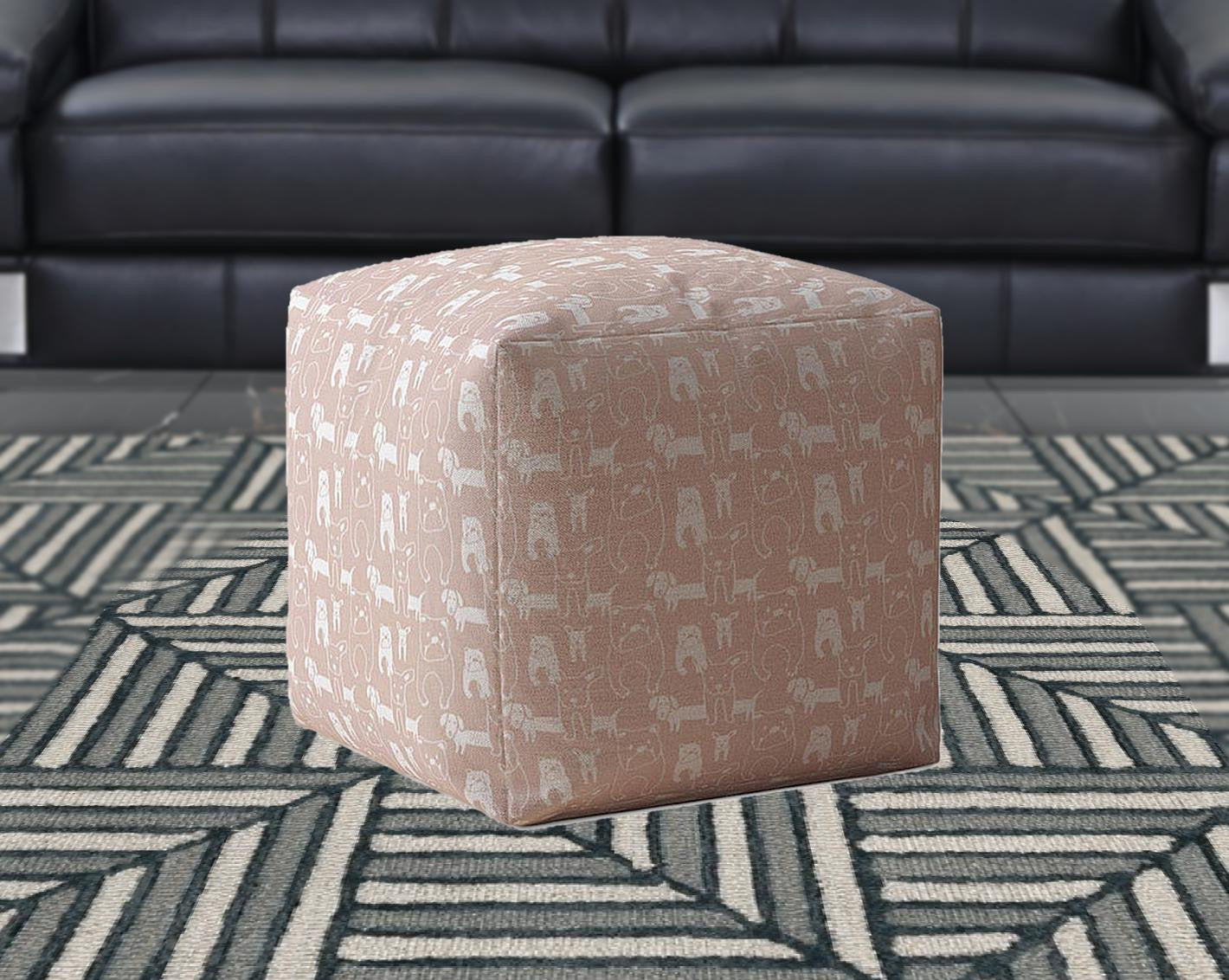 17" Pink Cotton Animal Print Pouf Ottoman