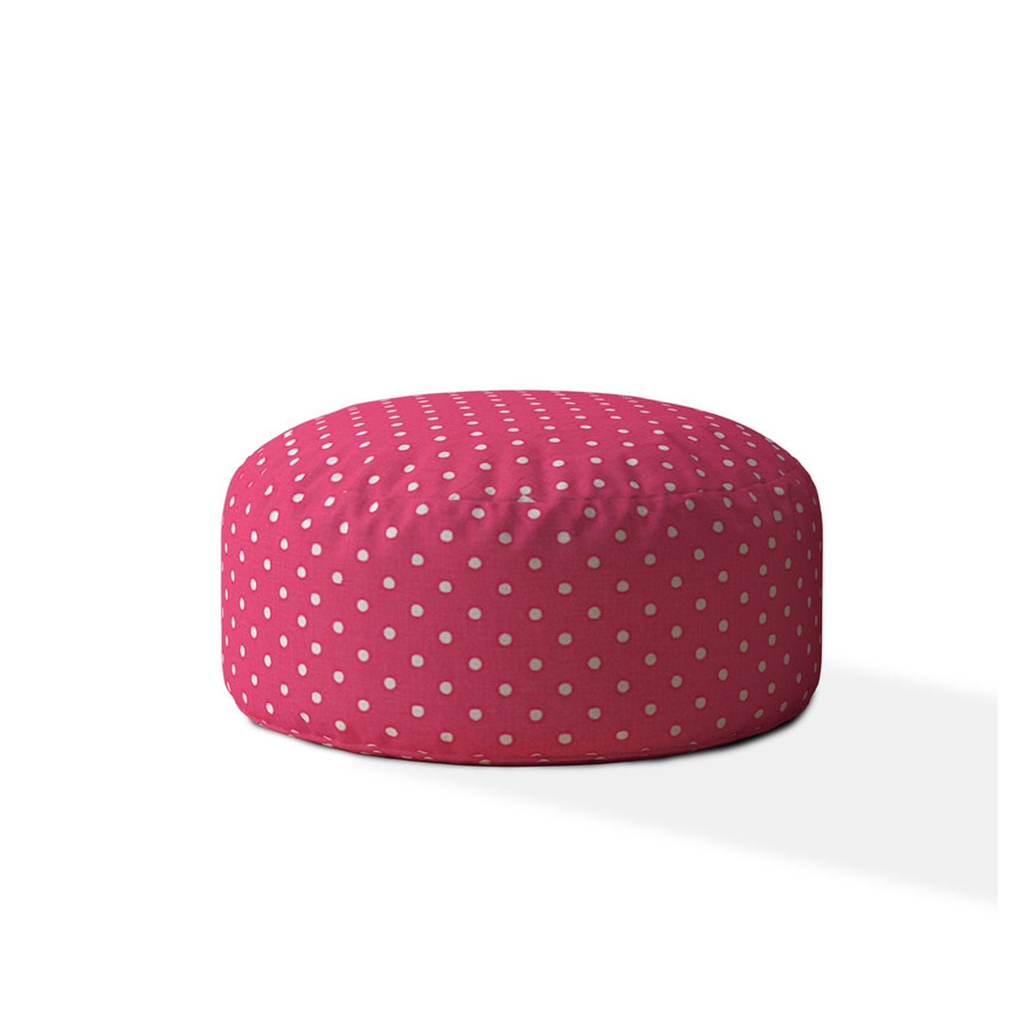 24" Pink Cotton Round Polka Dots Pouf Ottoman