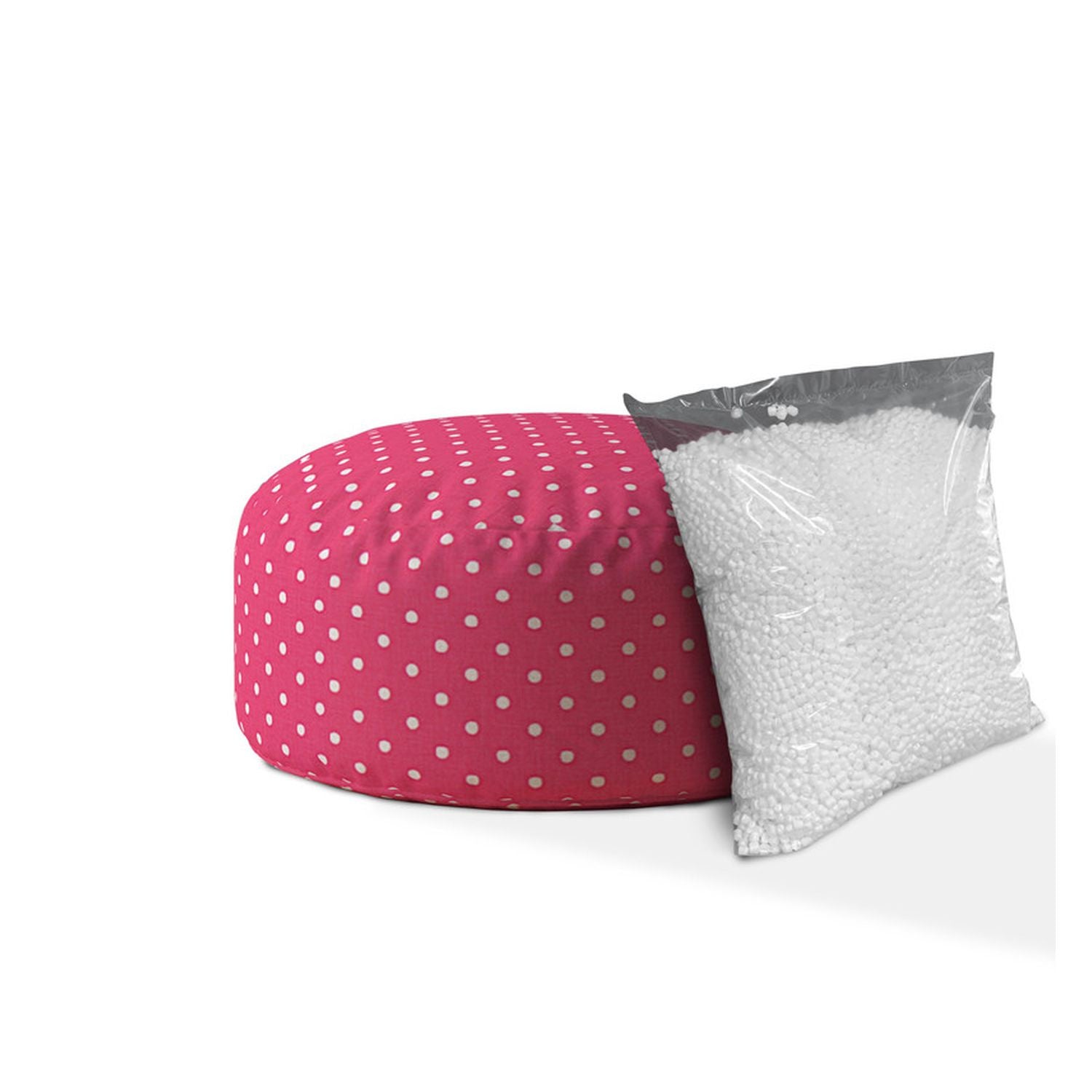 24" Pink Cotton Round Polka Dots Pouf Ottoman