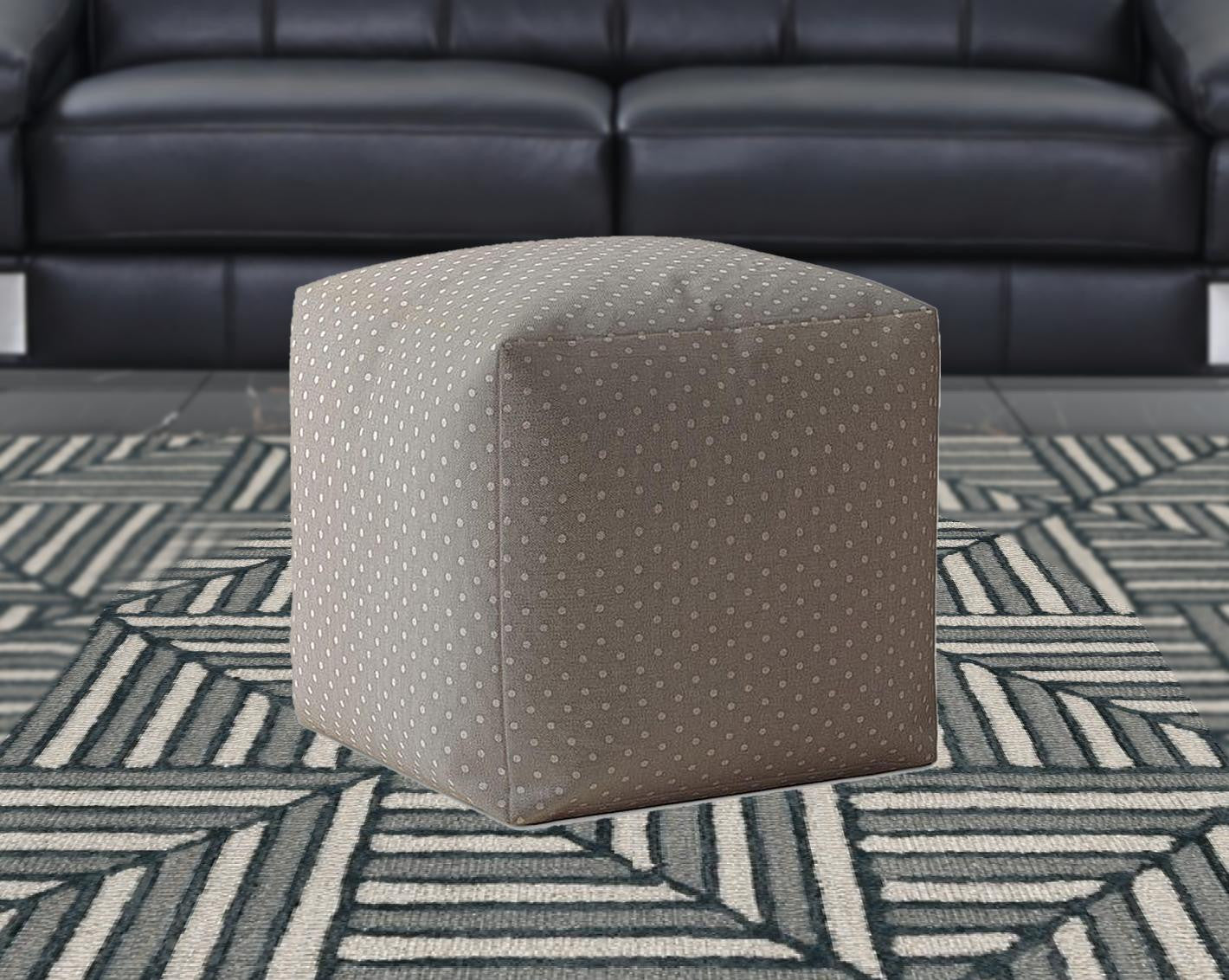 17" Gray Cotton Polka Dots Pouf Ottoman