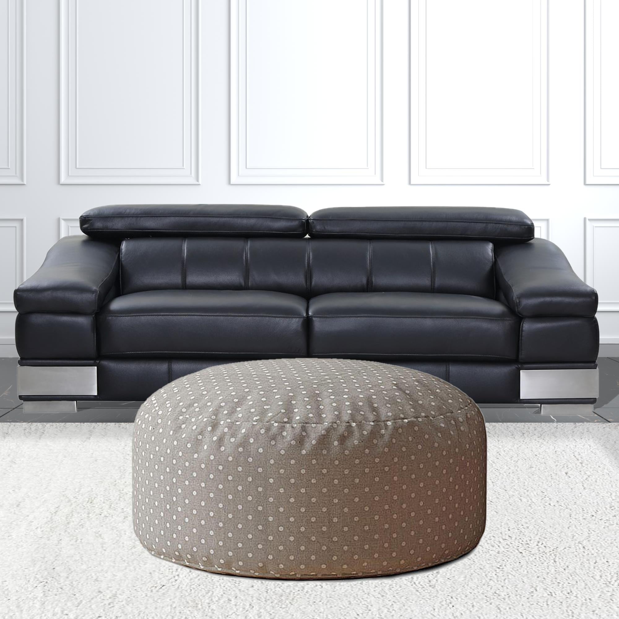 24" Gray Cotton Round Polka Dots Pouf Ottoman