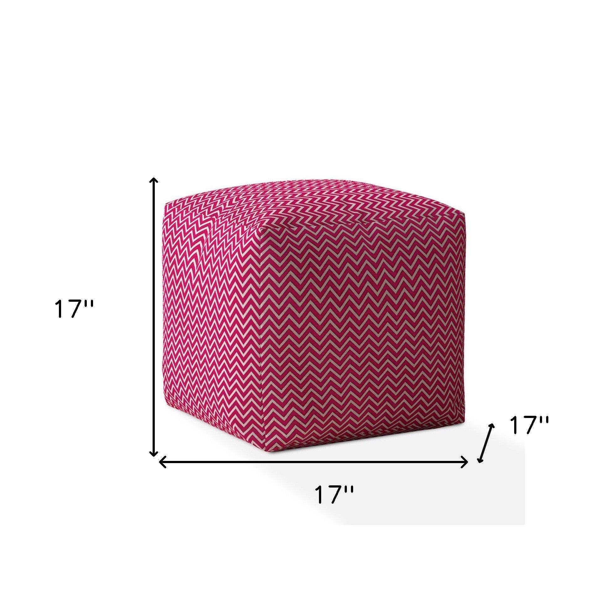 17" Pink Cotton Chevron Pouf Ottoman