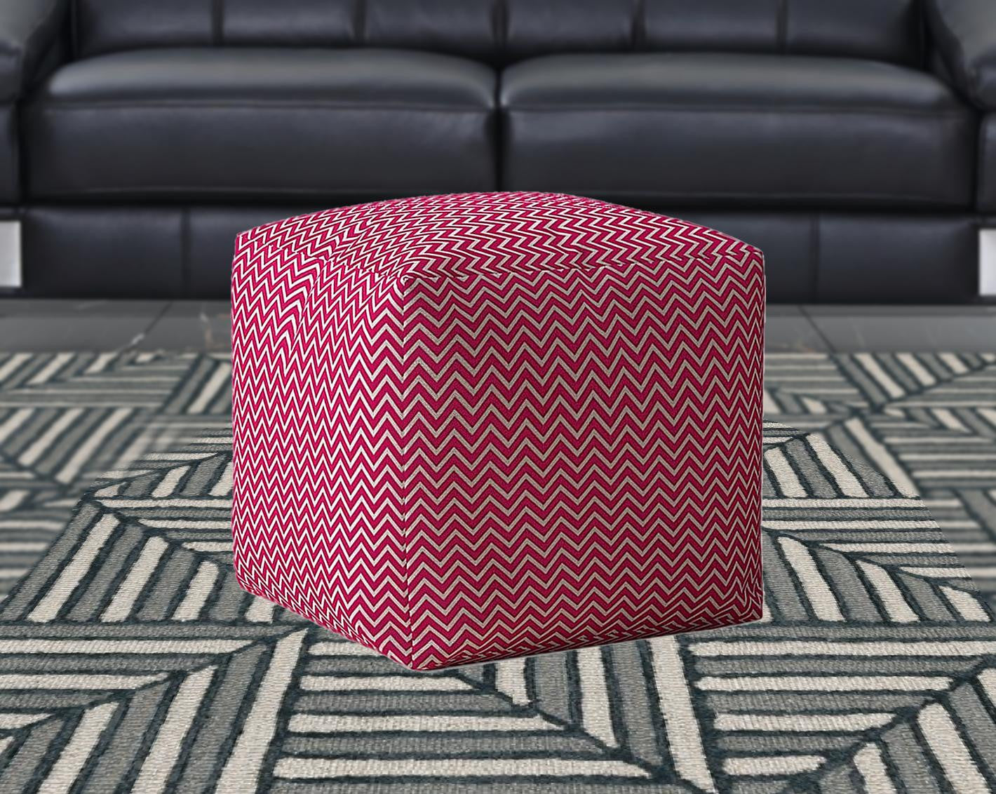 17" Pink Cotton Chevron Pouf Ottoman