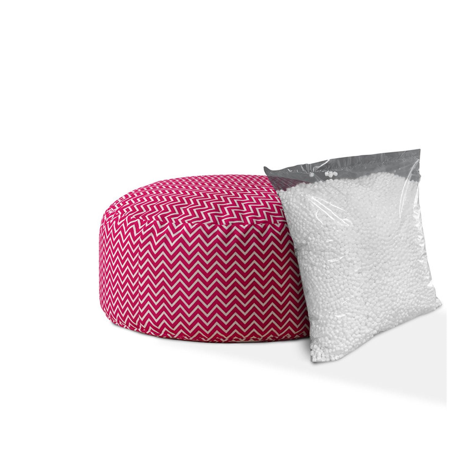 24" Pink Cotton Round Chevron Pouf Ottoman