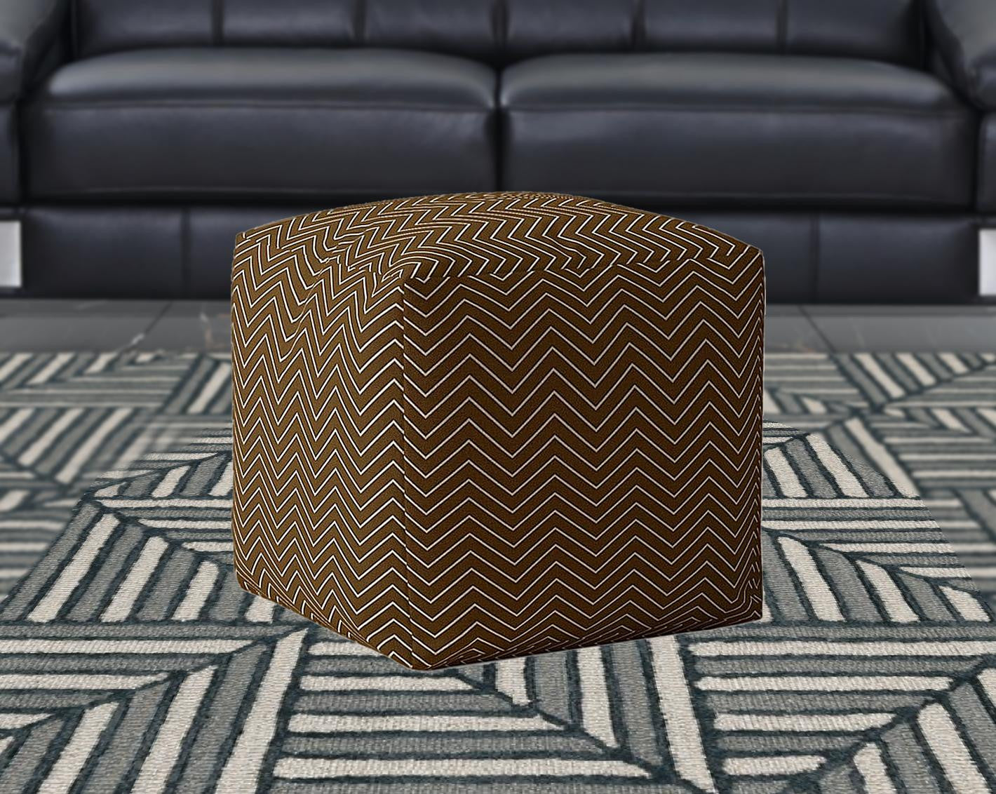 17" Brown Cotton Chevron Pouf Ottoman