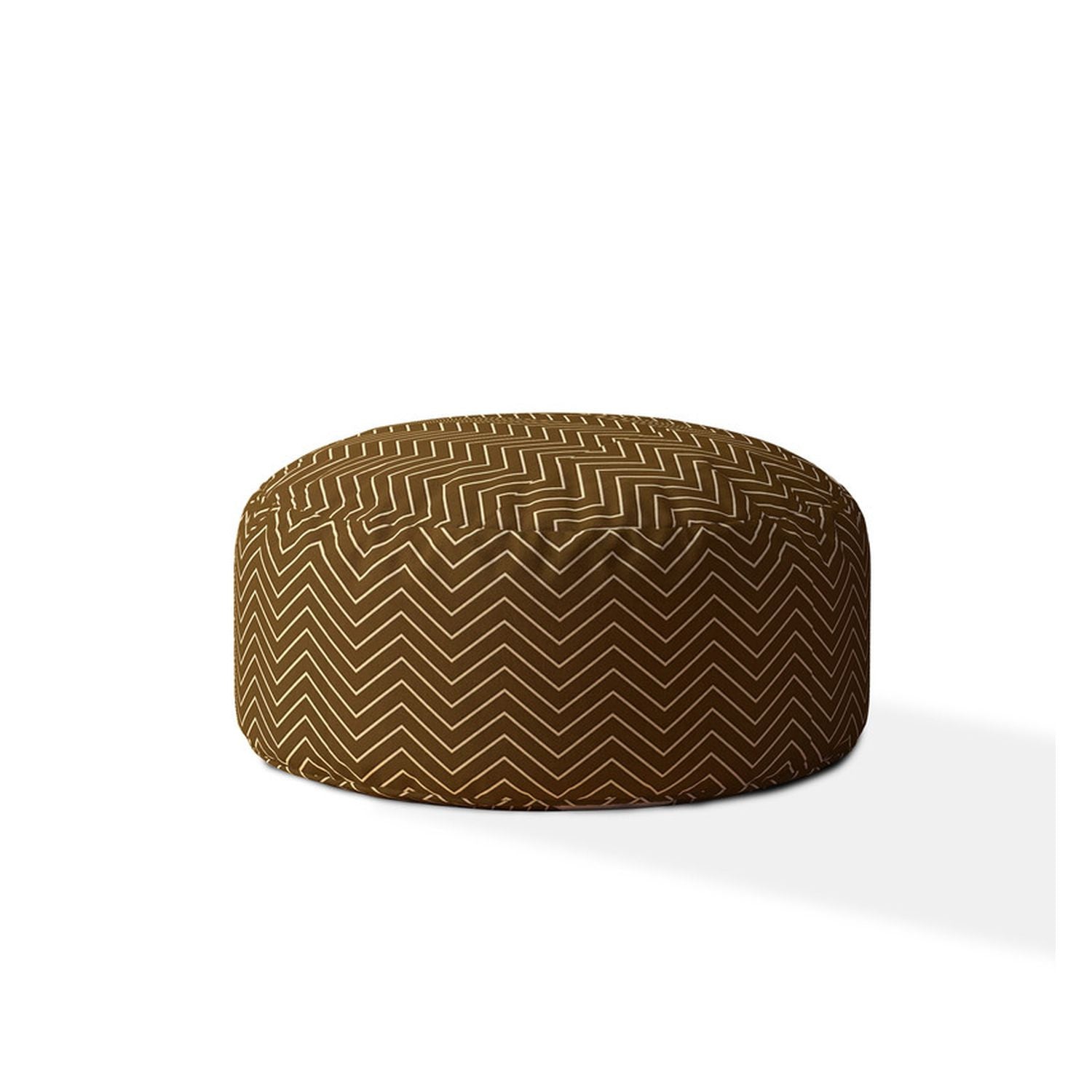 24" Brown Cotton Round Chevron Pouf Ottoman