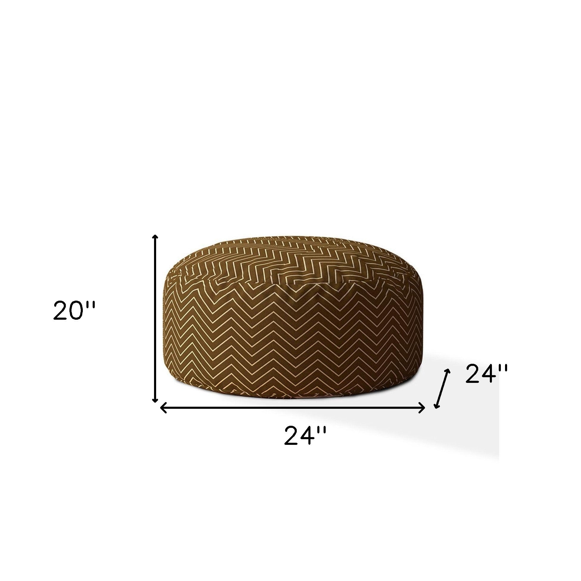 24" Brown Cotton Round Chevron Pouf Ottoman