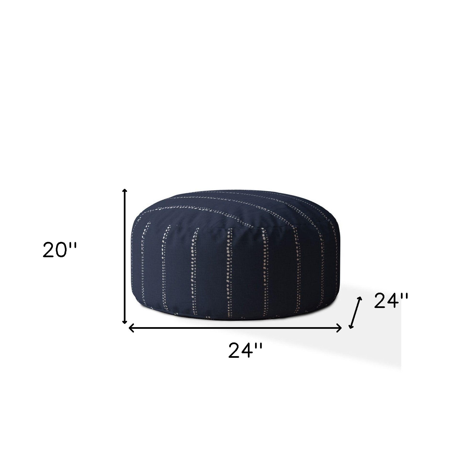 24" Blue Cotton Round Striped Pouf Ottoman