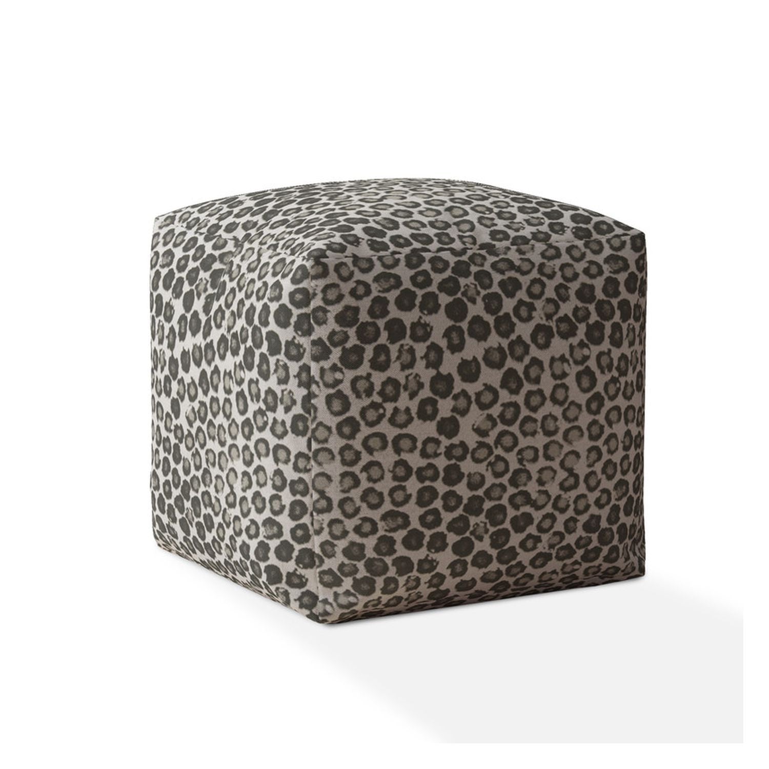 17" Beige Cotton Floral Pouf Ottoman