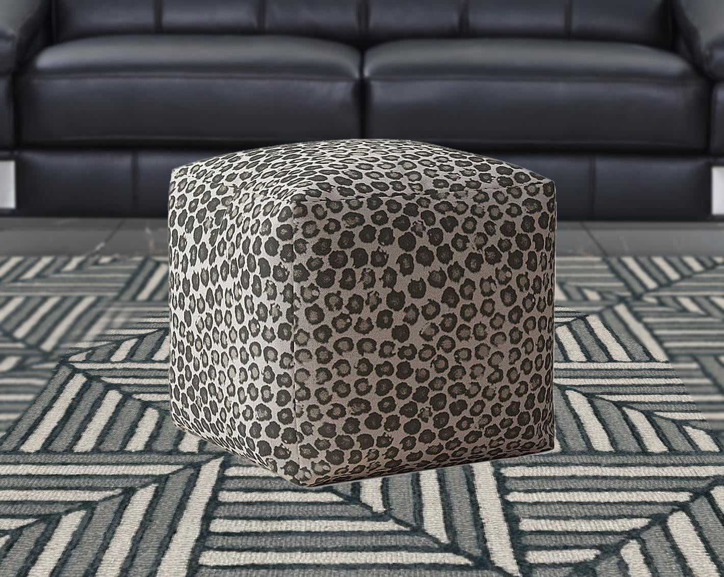 17" Beige Cotton Floral Pouf Ottoman