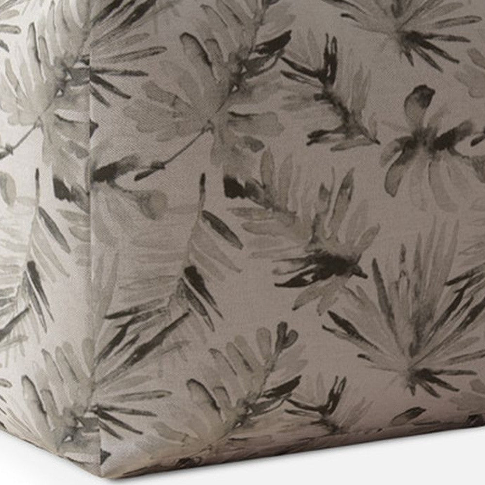 17" Beige Cotton Floral Pouf Ottoman