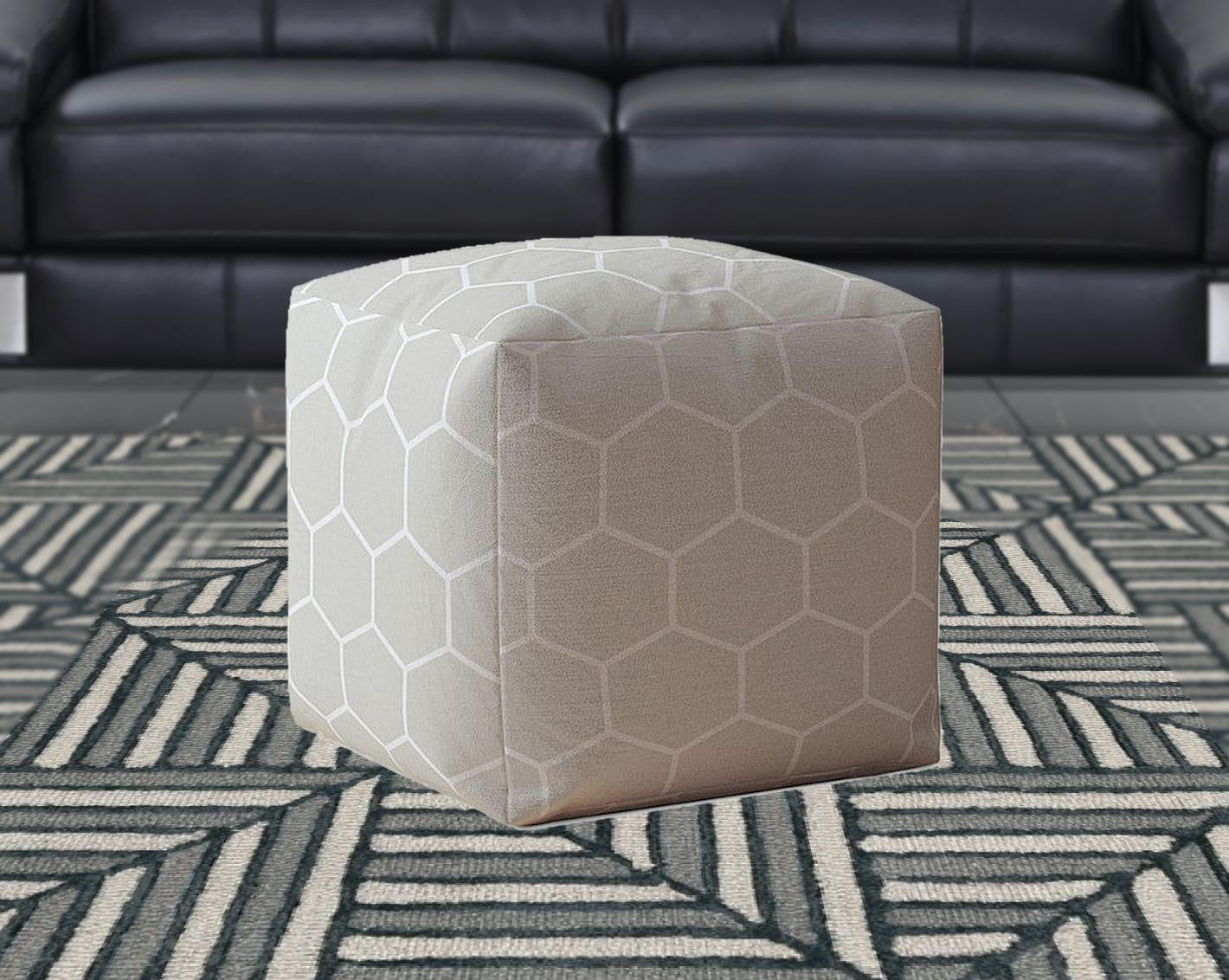 17" Gray Cotton Geometric Pouf Ottoman