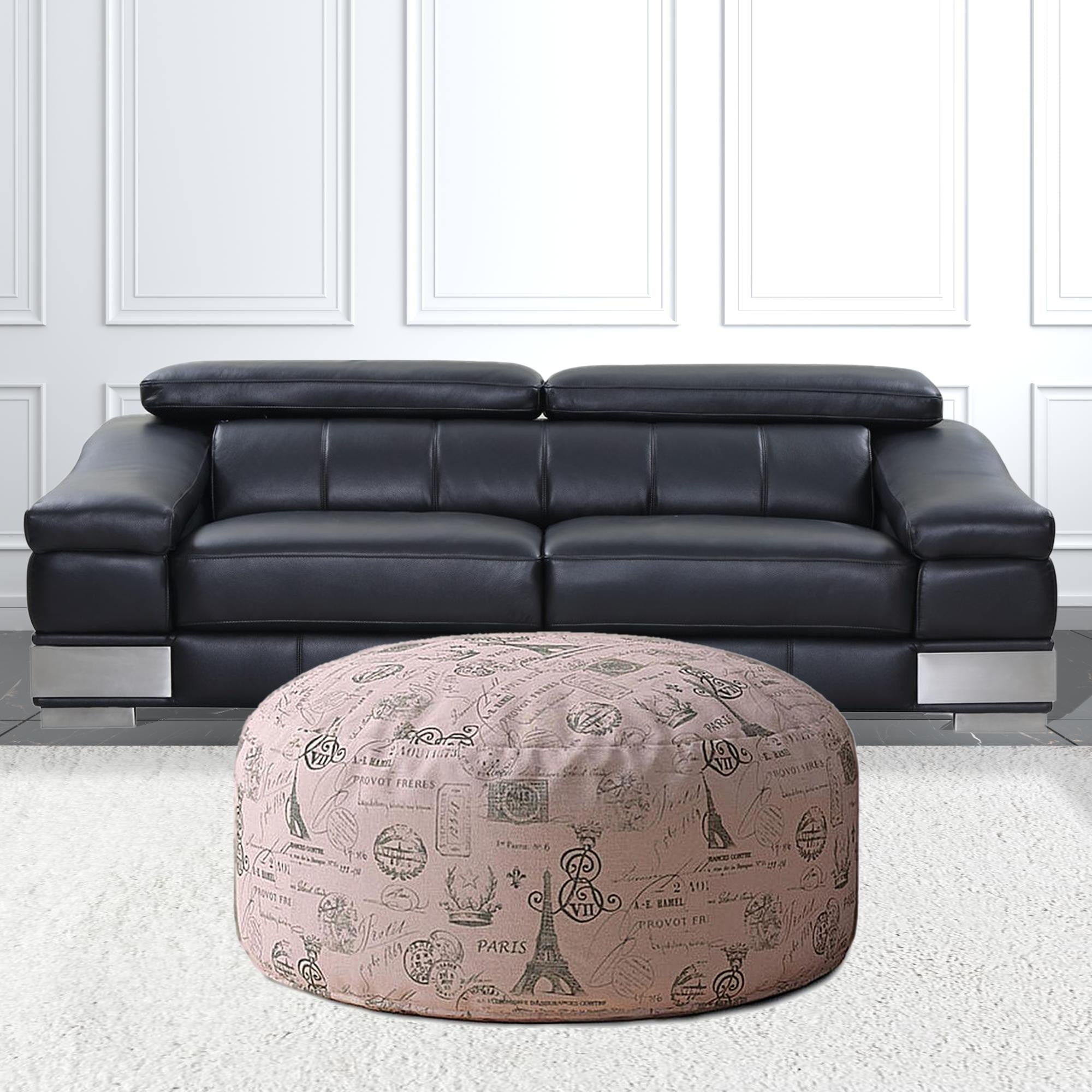 24" Gray Twill Round Paris Pouf Ottoman