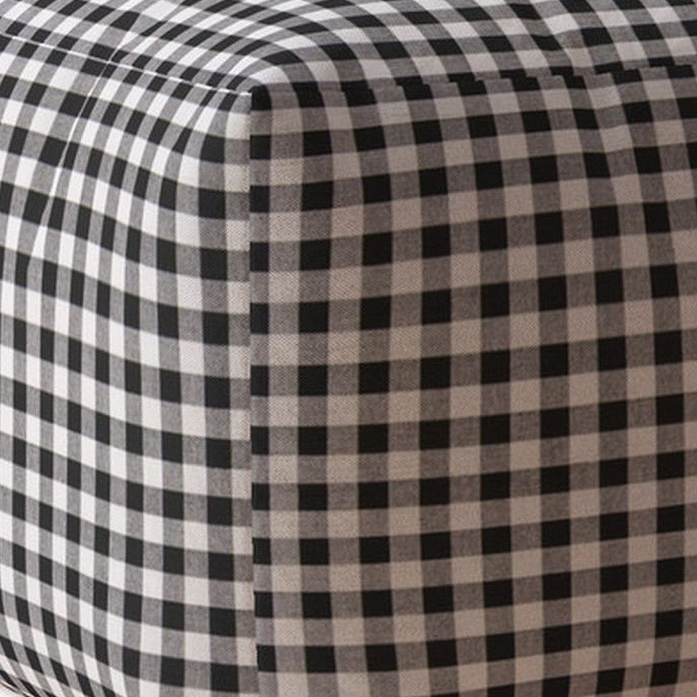 17" Gray and Black Cotton Gingham Pouf Ottoman