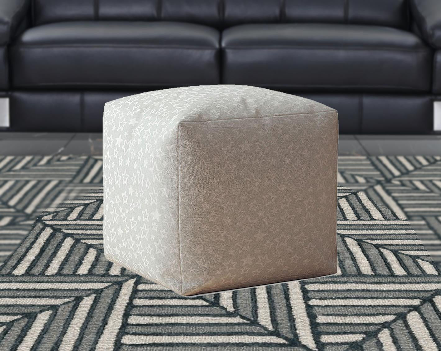 17" Gray Cotton Stars Pouf Ottoman