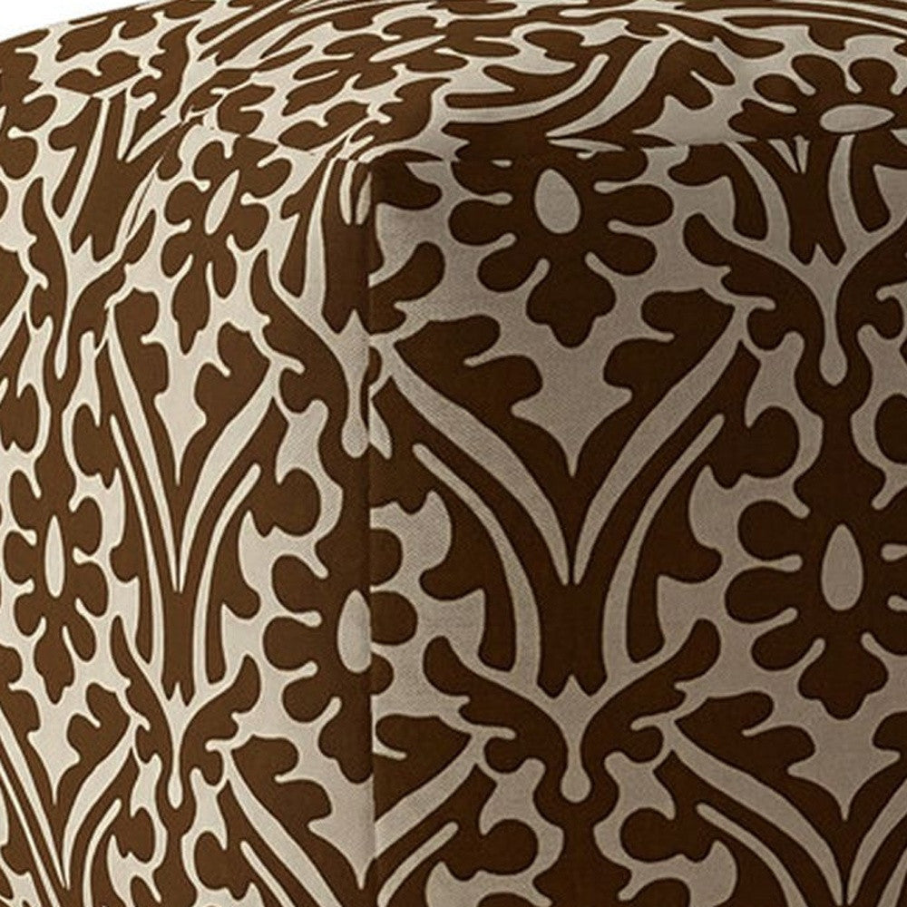 17" Brown Cotton Damask Pouf Ottoman