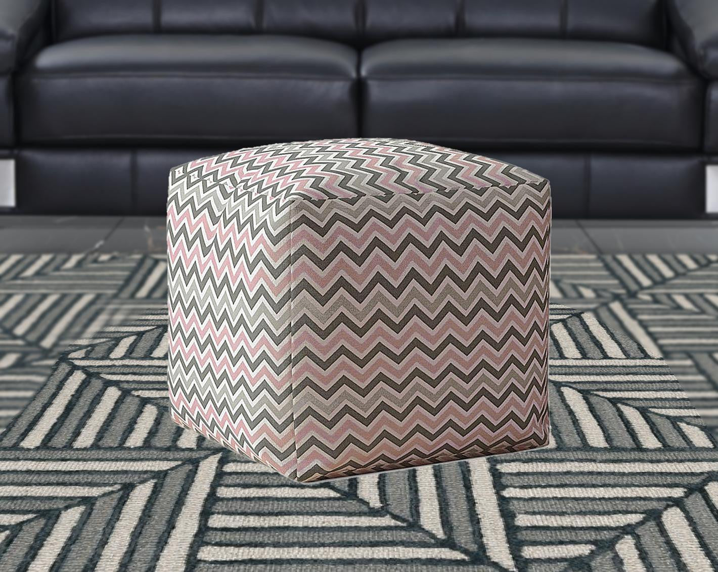 17" Gray Twill Chevron Pouf Ottoman