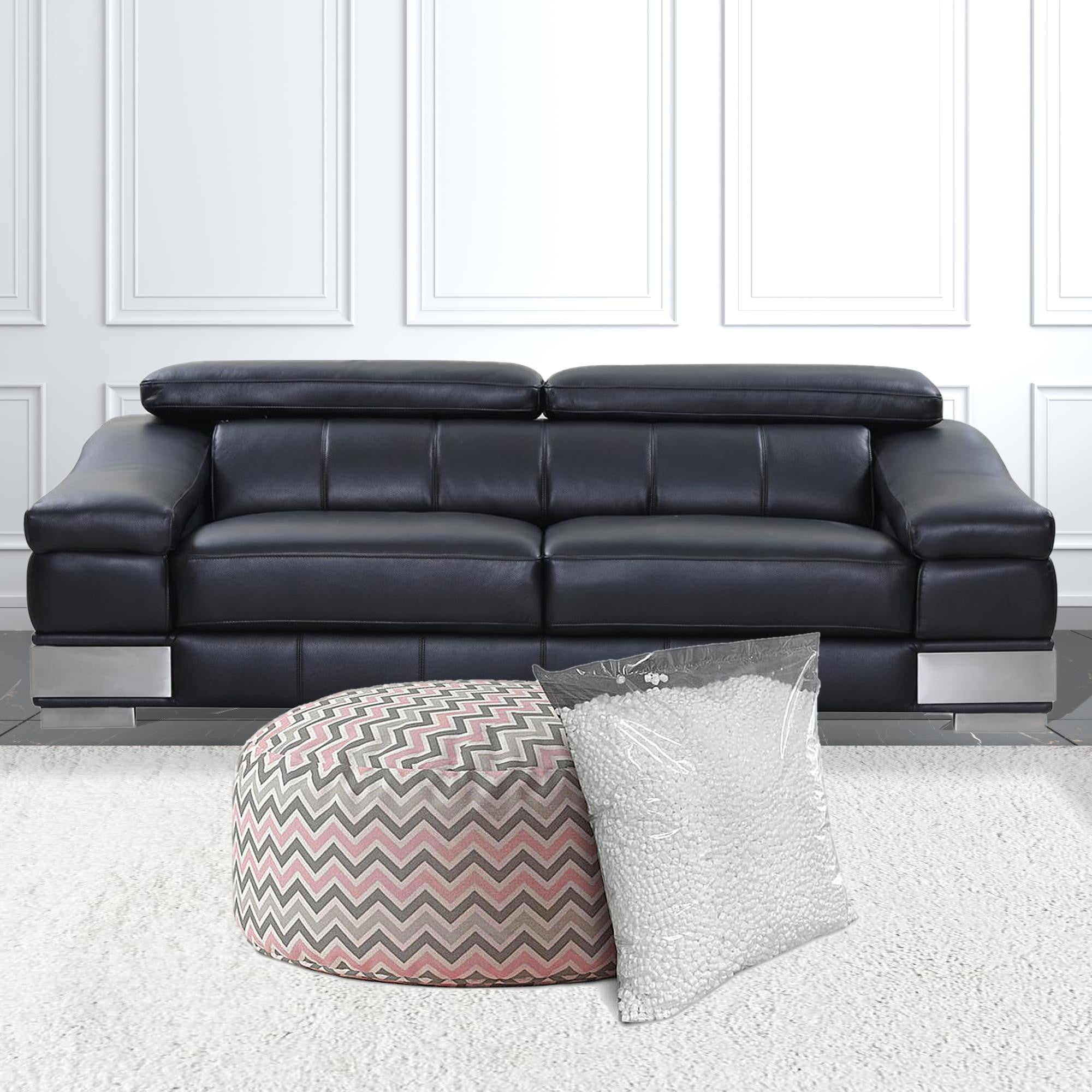 24" Gray Twill Round Chevron Pouf Ottoman