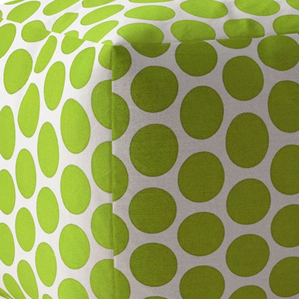 17" Green And White Cotton Polka Dots Pouf Cover