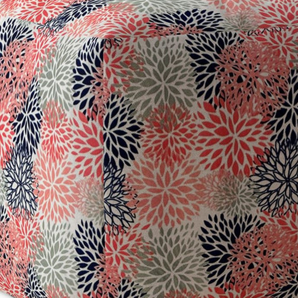 17" Coral Polyester Floral Pouf Cover