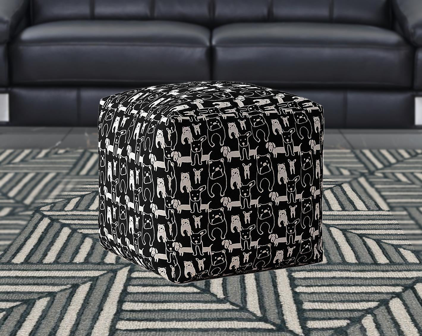 17" Black And White Cotton Dog Pouf Cover