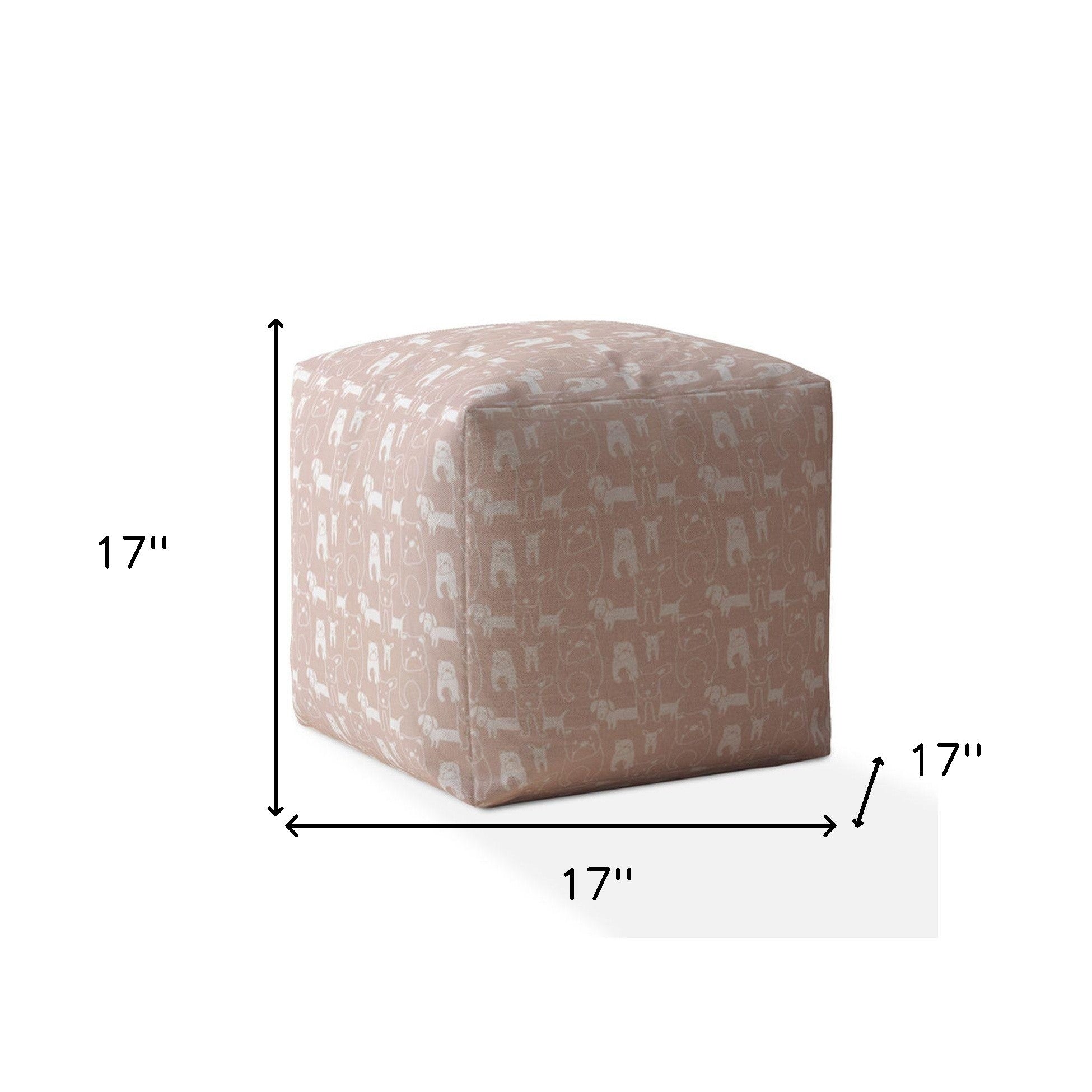 17" Pink And White Cotton Dog Pouf Cover