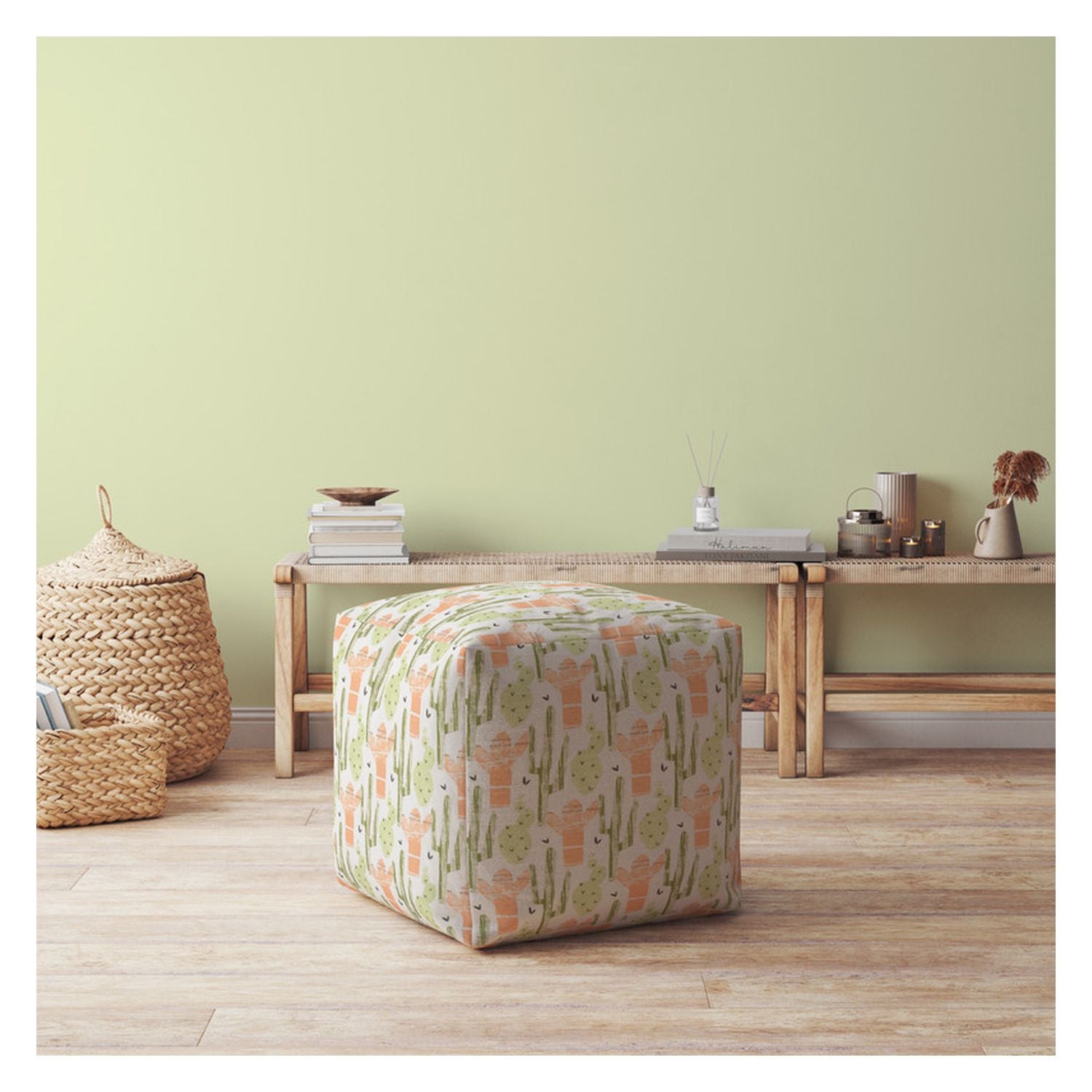 17" Orange Cotton Cactus Pouf Cover