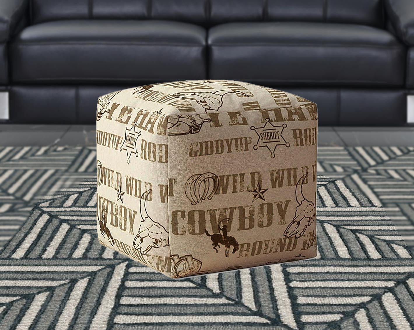 17" Brown Cotton Cowboy Pouf Cover