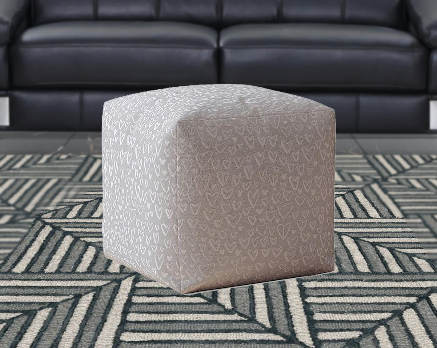 17" Gray Cotton Abstract Pouf Cover