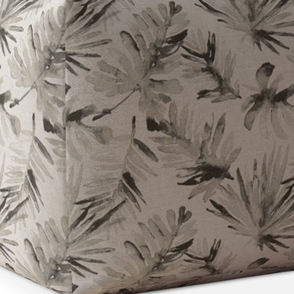 17" Beige Cotton Floral Pouf Cover