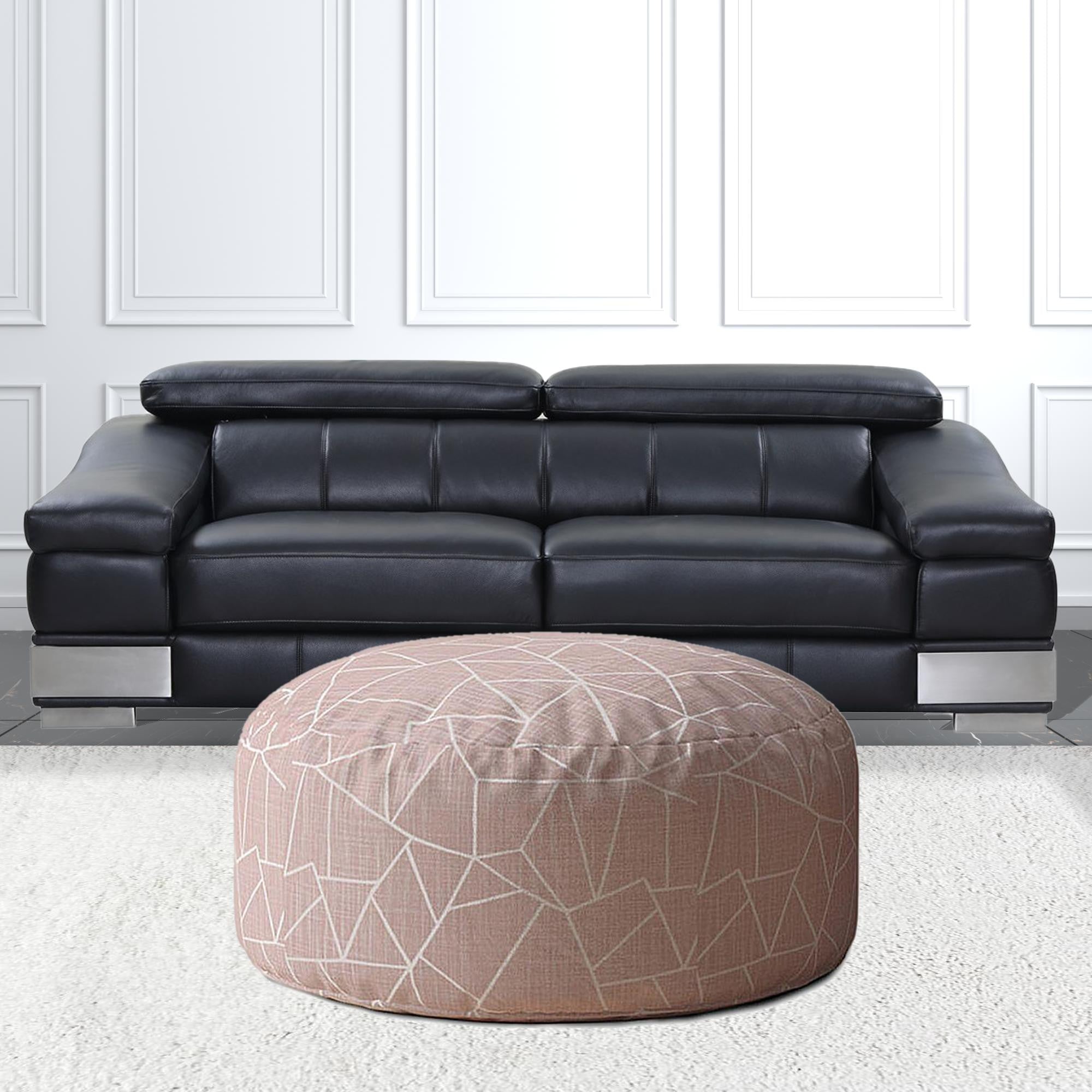 24" Pink Canvas Round Geometric Pouf Cover