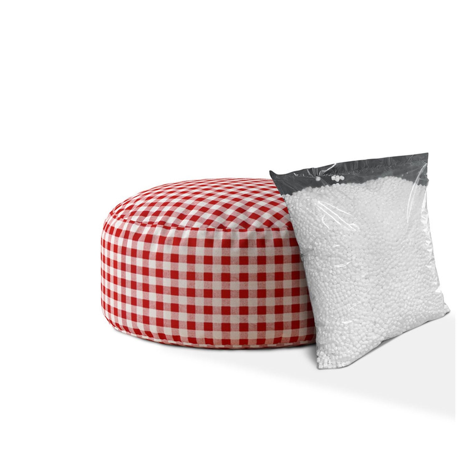 24" Red And White Cotton Round Gingham Pouf Cover