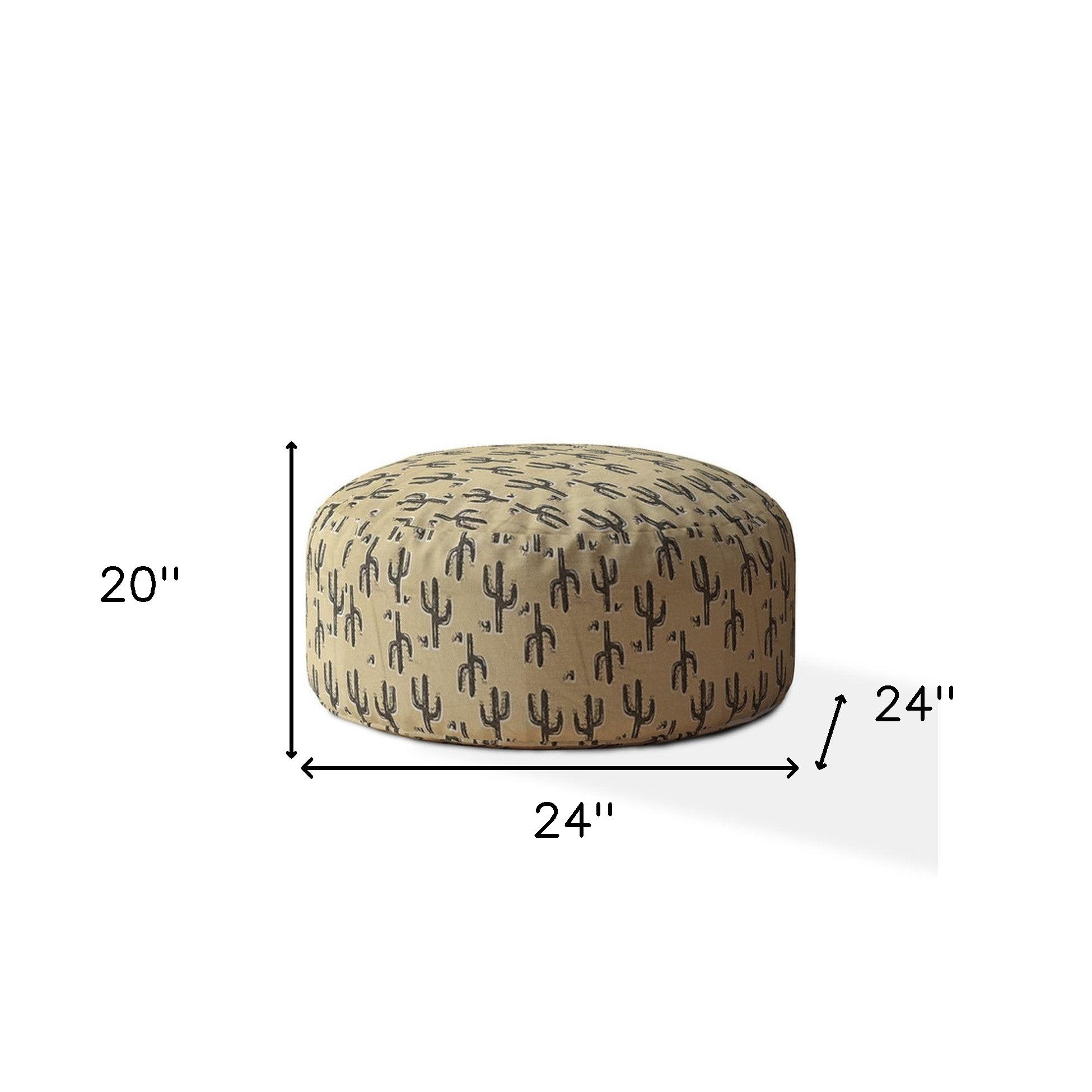 24" Beige Cotton Round Cactus Pouf Cover