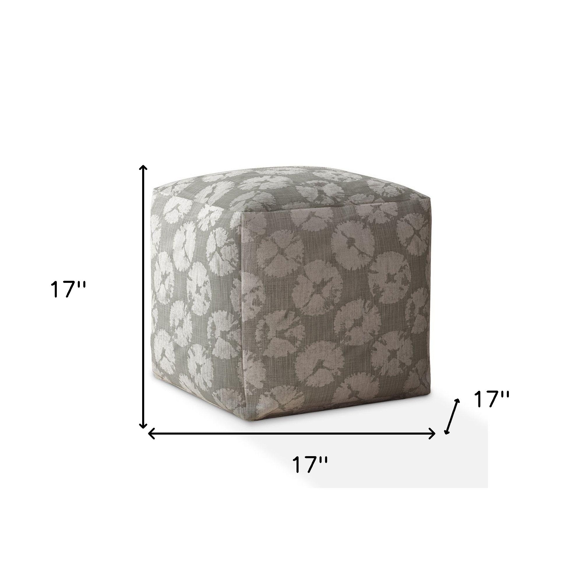 17" Gray Canvas Abstract Pouf Cover