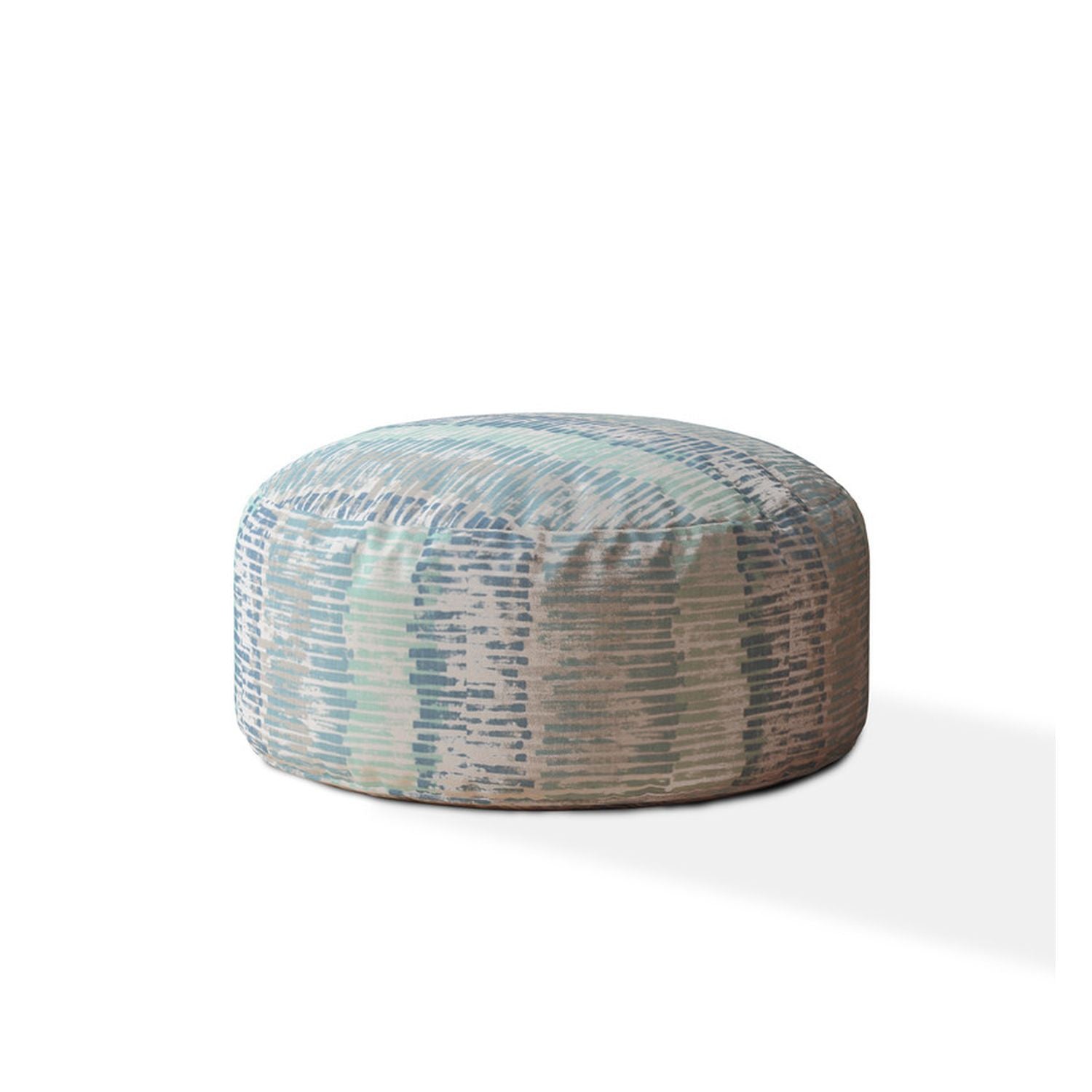 24" Blue And Gray Canvas Round Abstract Pouf Cover