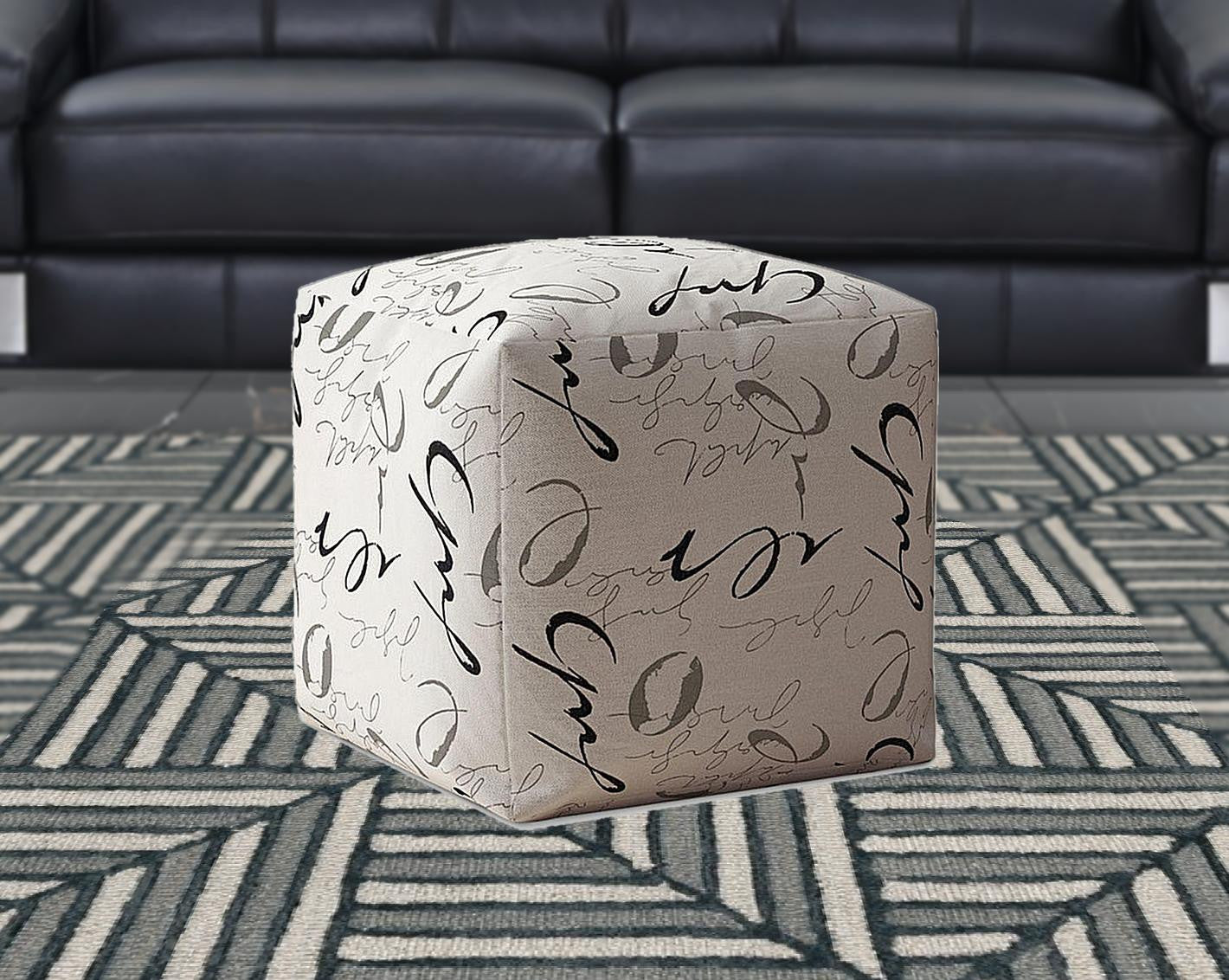 17" Black And Gray Polyester Abstract Pouf Cover