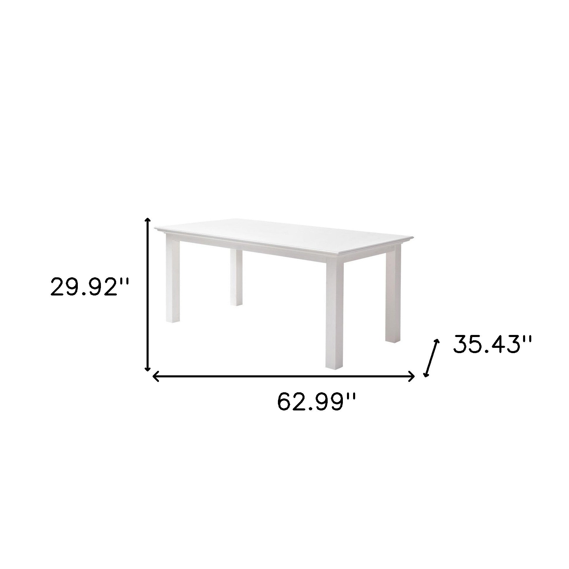 63" White Solid Wood Dining Table