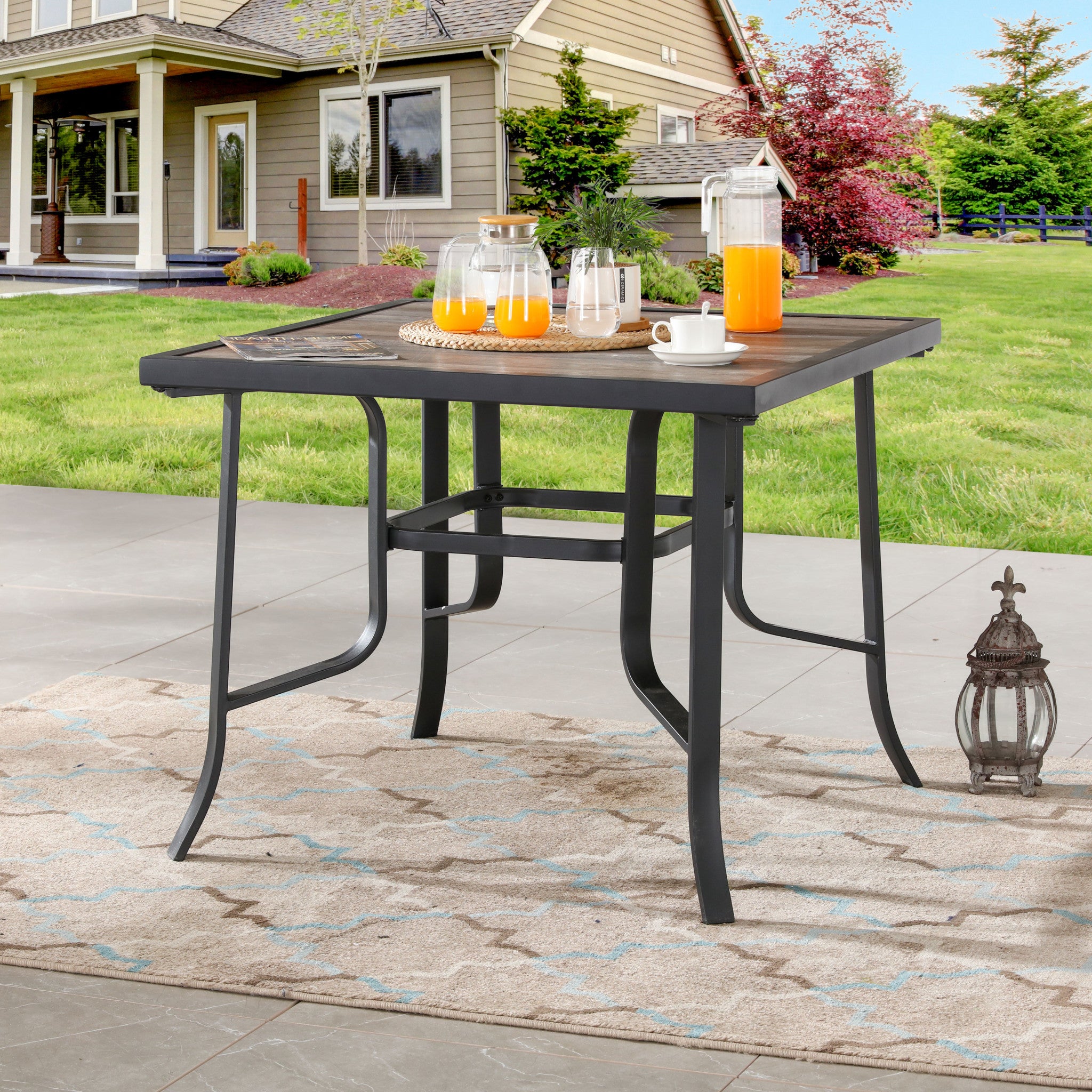 35" Brown and Black Square Metal Outdoor Dining Table