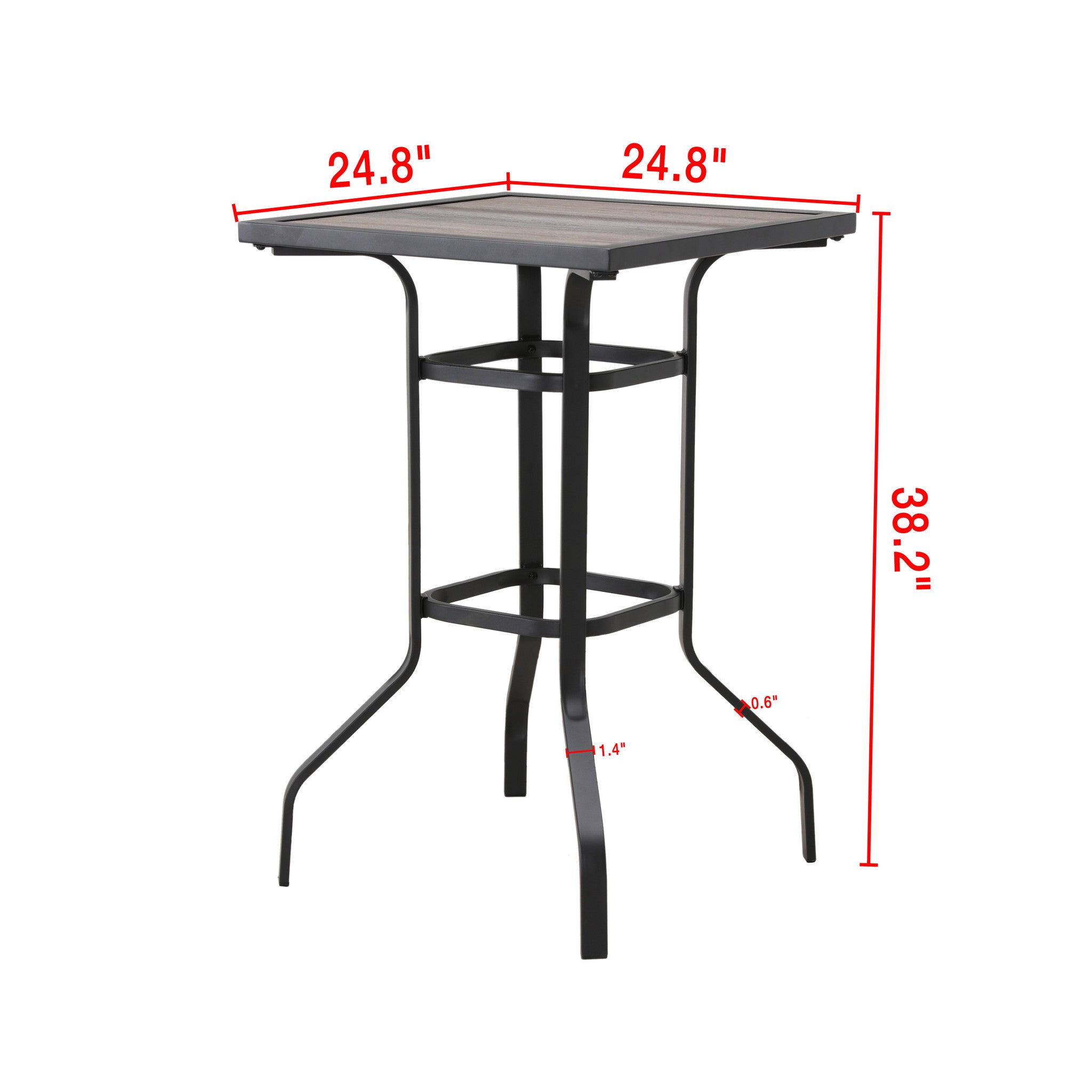 25" Brown and Black Square Metal Outdoor Bistro Table
