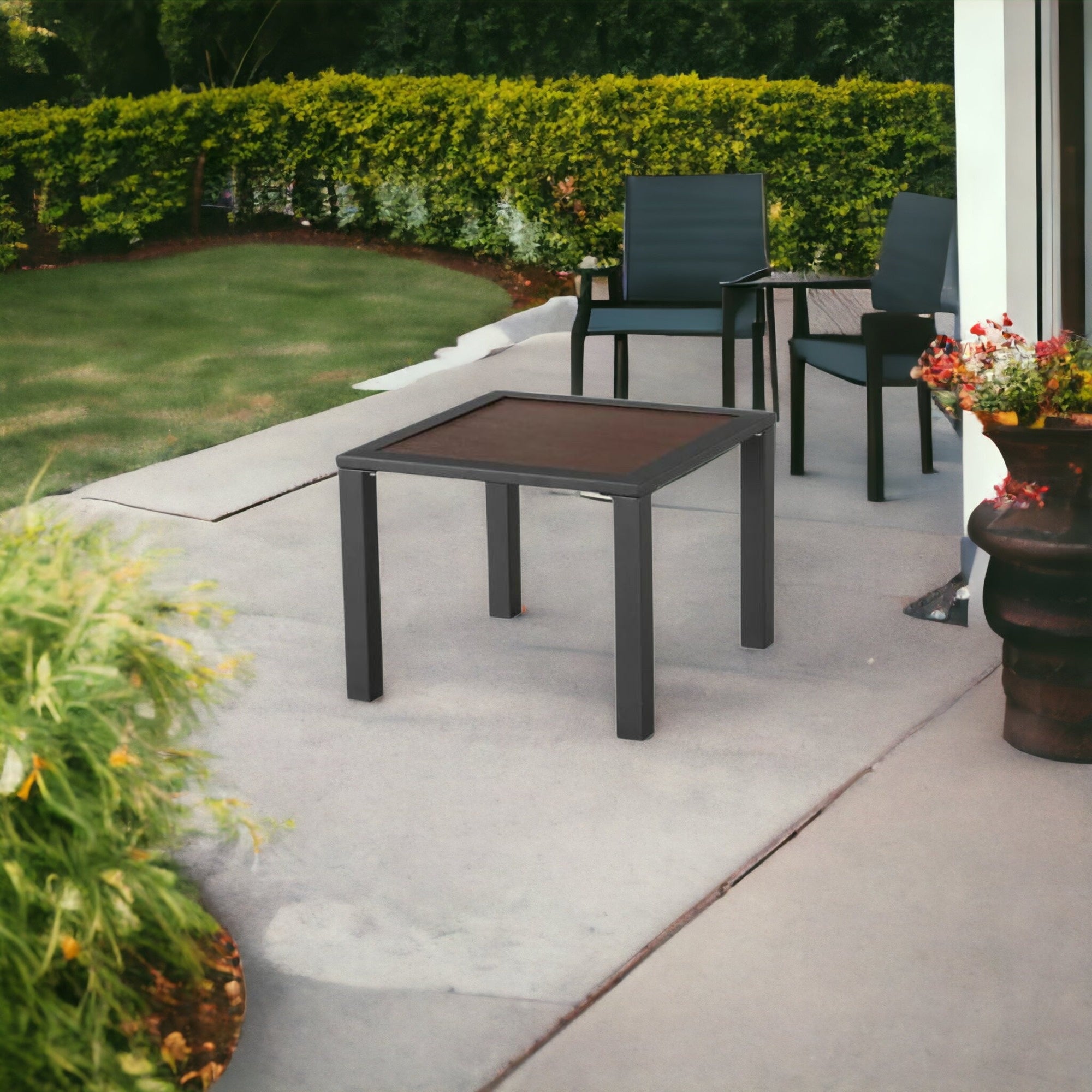 21" Brown and Black Square Metal Outdoor Side Table
