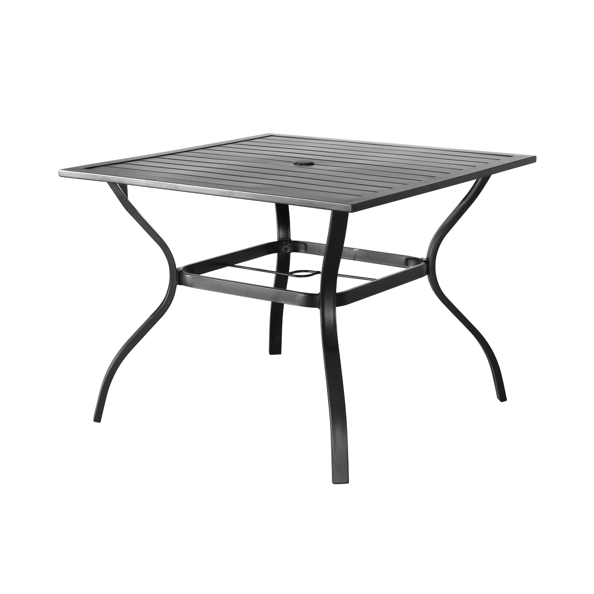 37" Black Square Metal Outdoor Dining Table With Umbrella Hole
