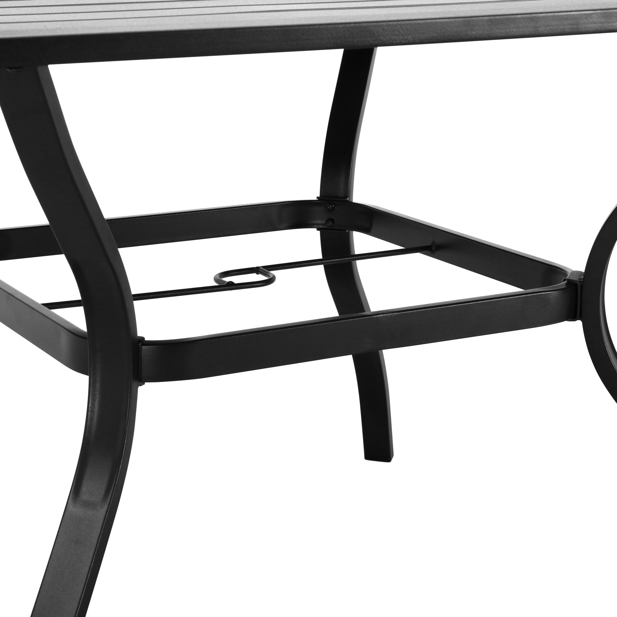 37" Black Square Metal Outdoor Dining Table With Umbrella Hole