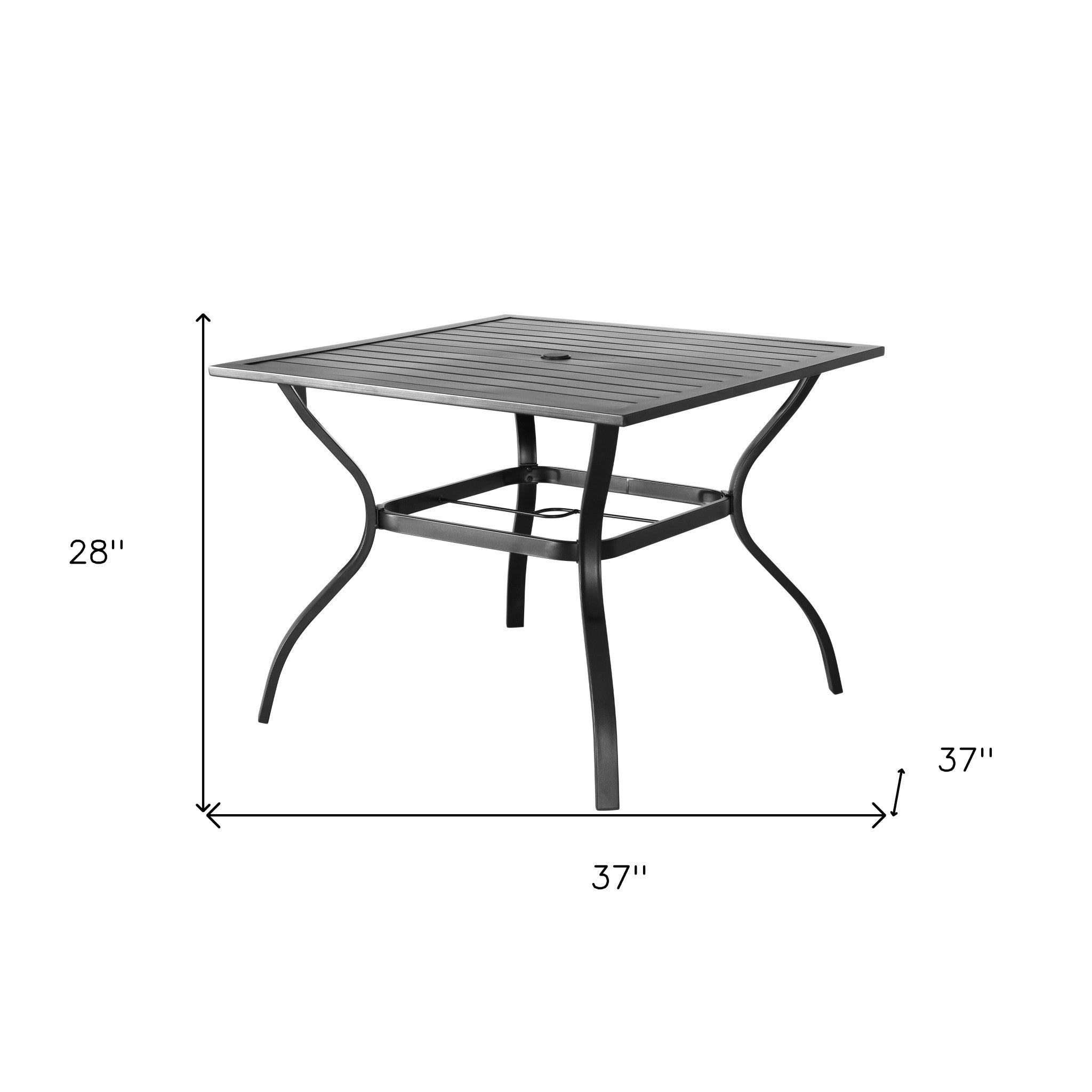 37" Black Square Metal Outdoor Dining Table With Umbrella Hole