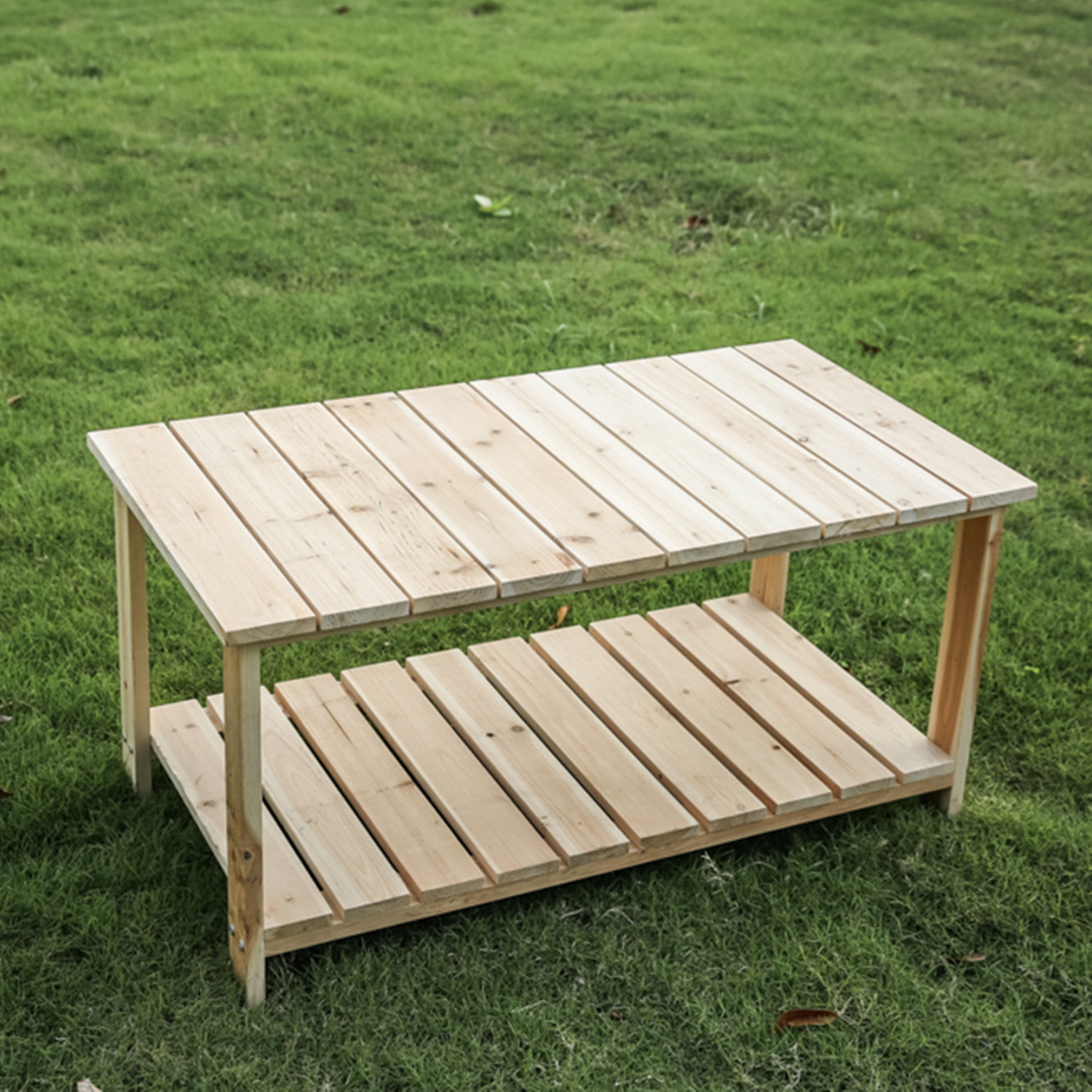 37" Natural Solid Wood Outdoor Coffee Table