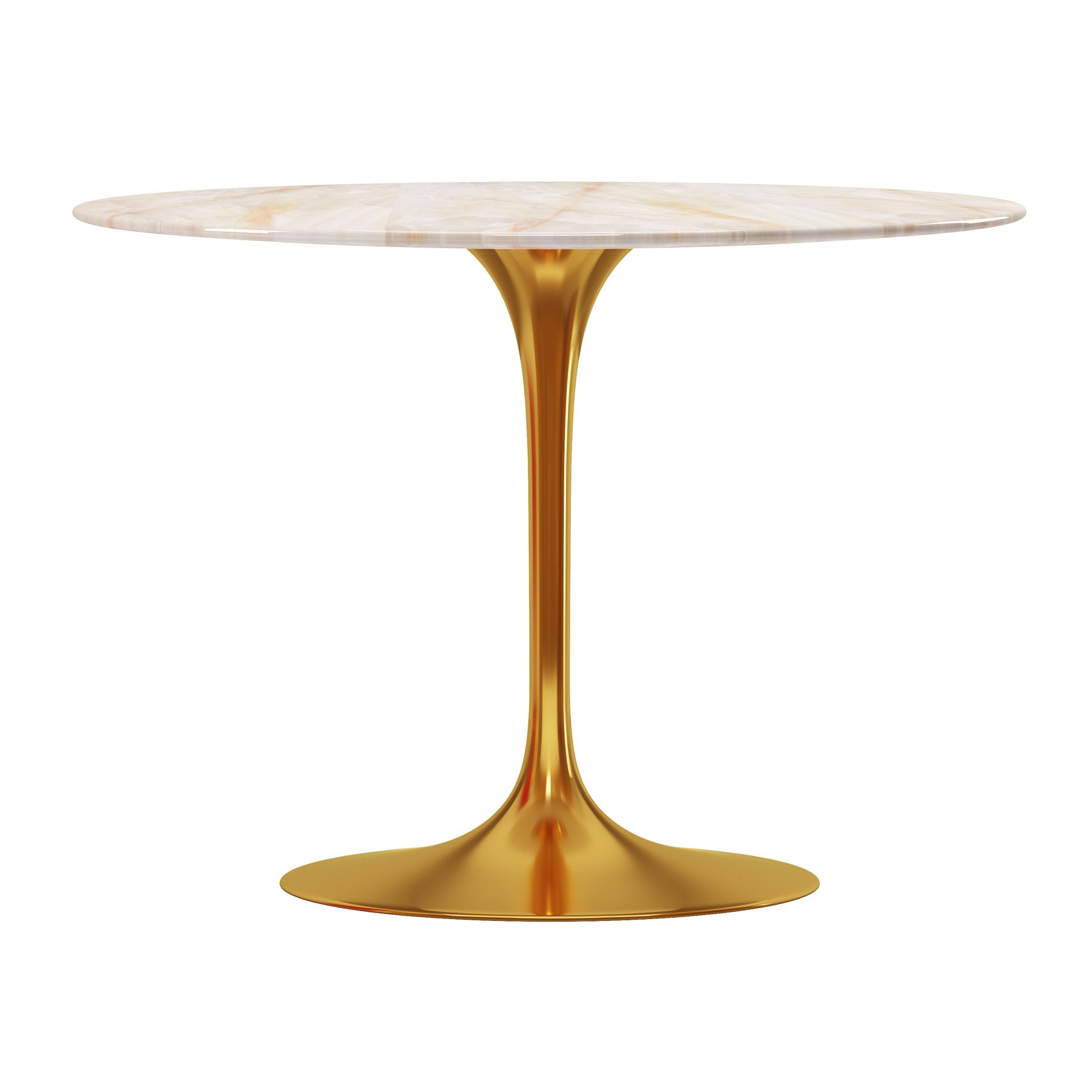 40" White And Gold Marble And Metal Dining Table