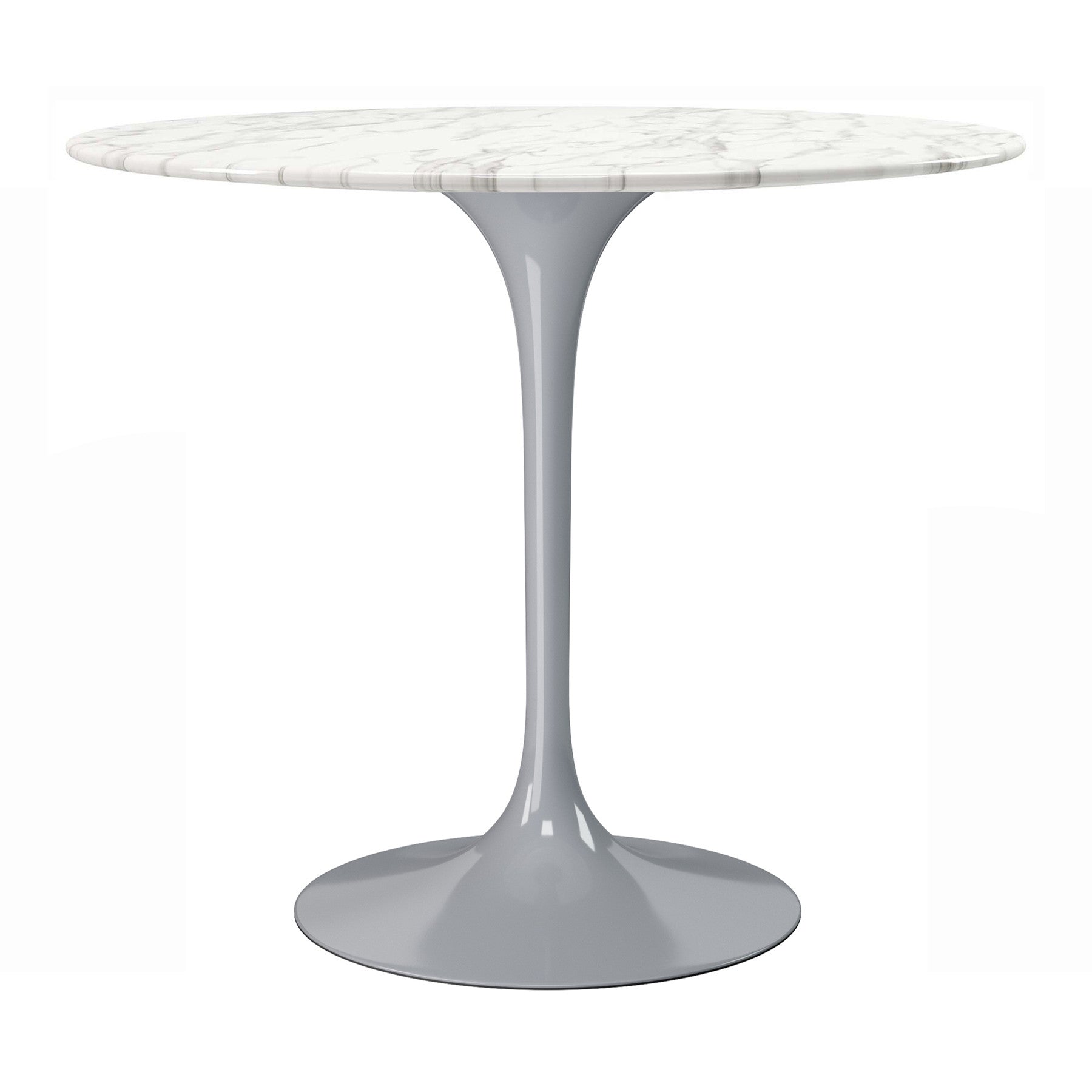 32" White And Gray Marble And Metal Dining Table