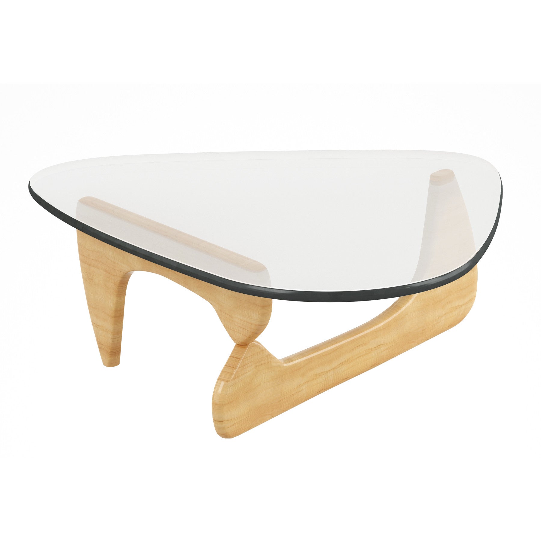 50" Clear And Natural Glass And Solid Wood Triangle Coffee Table